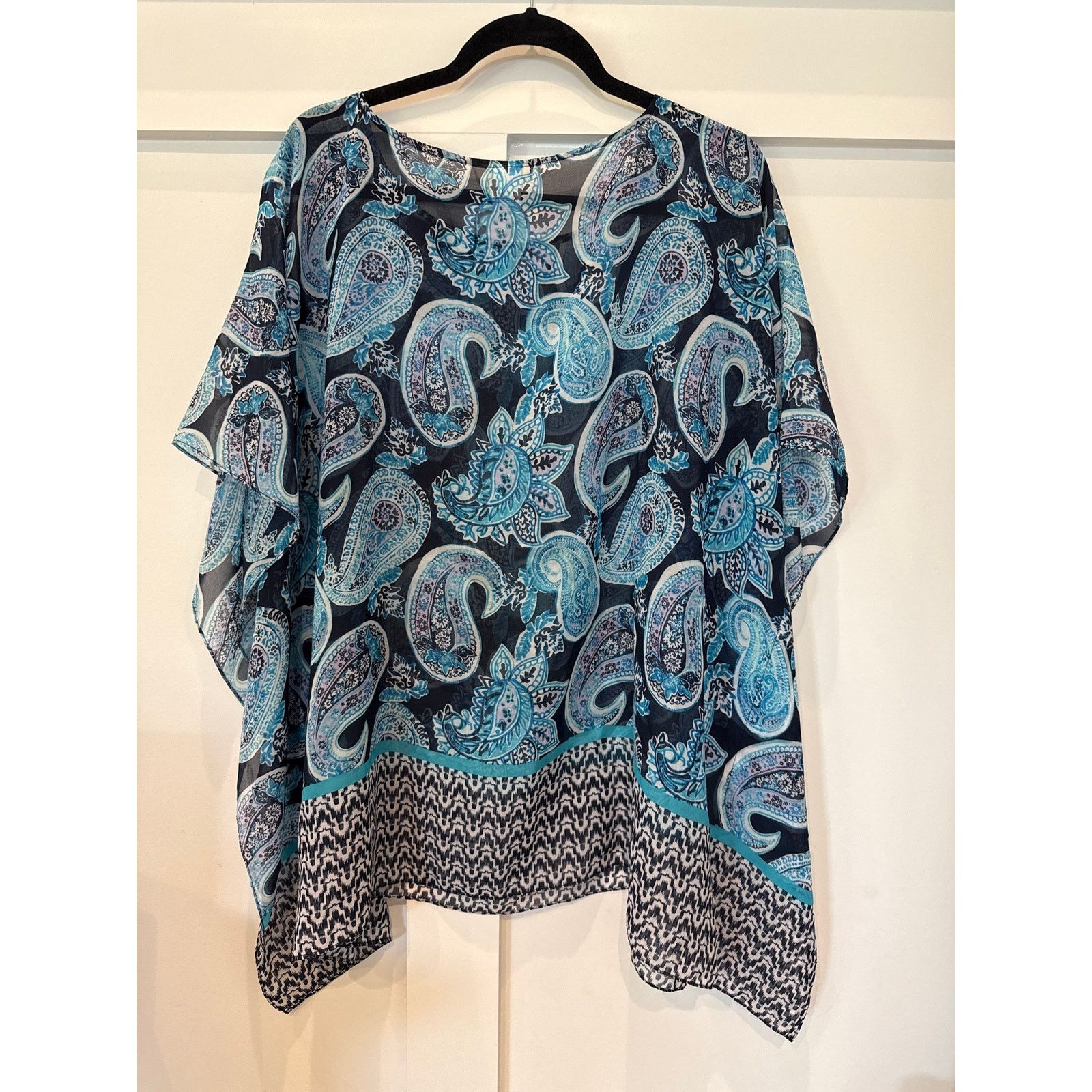 Talbots Talbots Poncho Style Semi-Sheer Blue Paisley Blouse, L/XL Size L / US 10 / IT 46 - 5 Thumbnail
