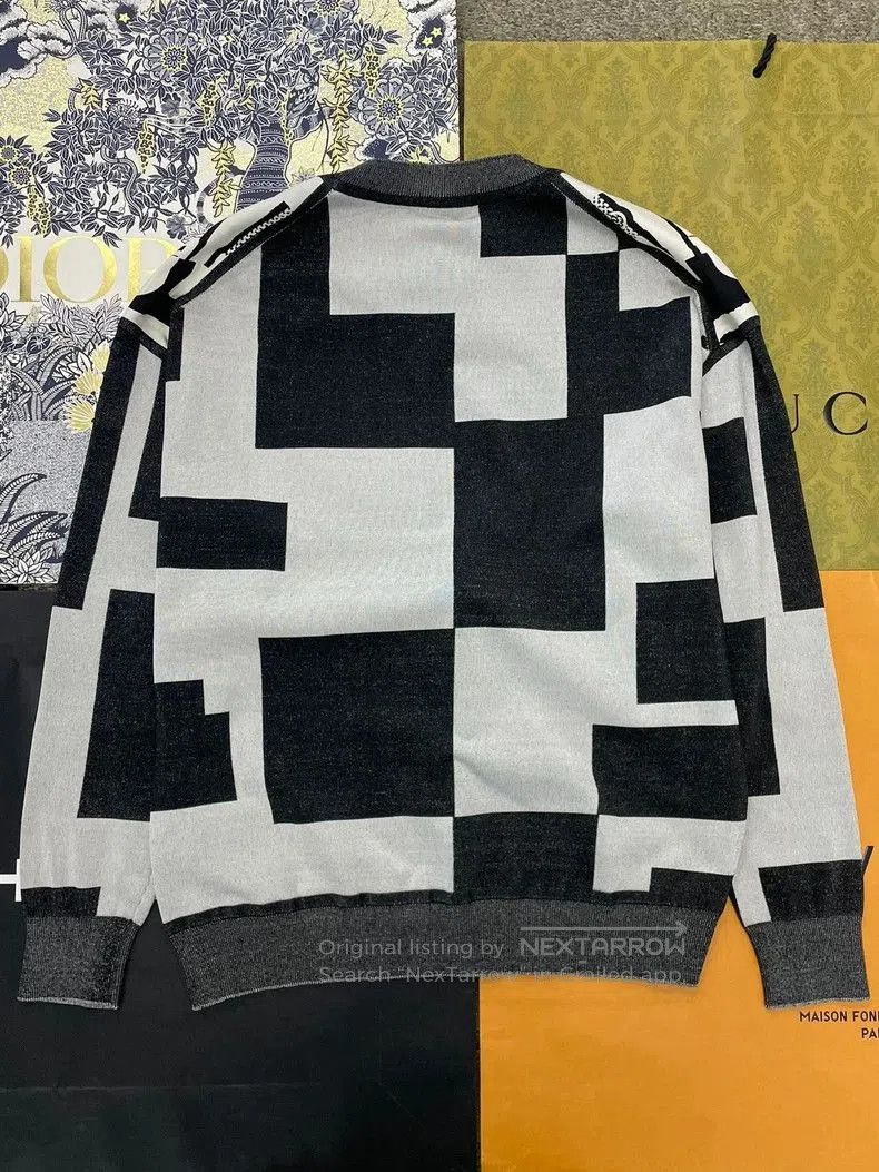Hermes Hermes Black White Gray Colorblock Print Knitwear. Size US M / EU 48-50 / 2 - 3 Thumbnail