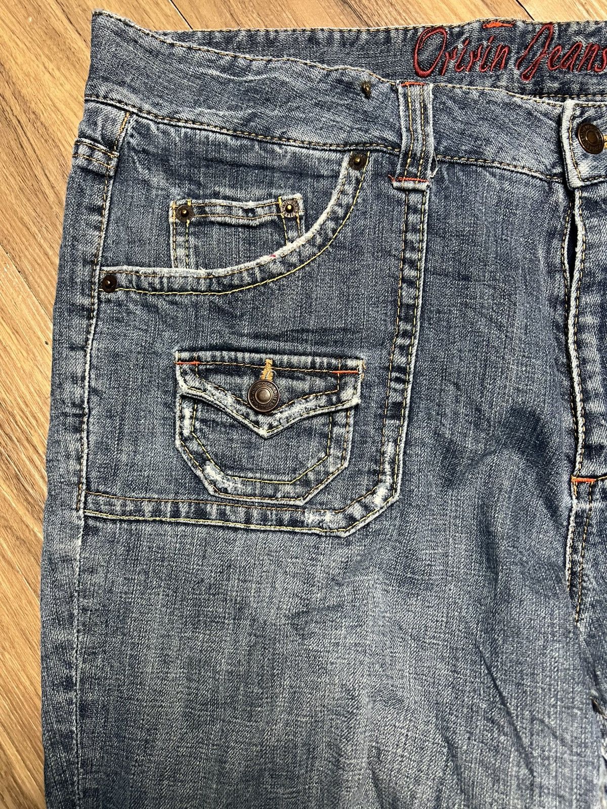 Japanese Brand Vintage Ovrivin Bootcut Jeans with Cargo Flap Pockets (43) Size US 37 - 5 Thumbnail