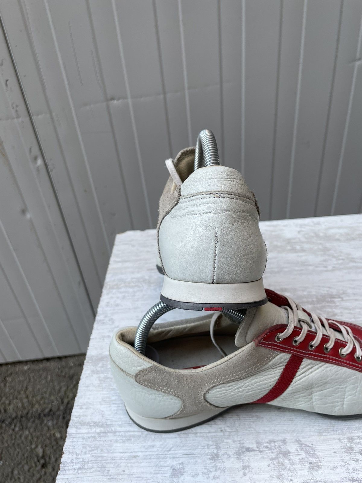 Miu Miu × Prada Vintage Italy Made 🇮🇹 Prada 3200 Red Stripe Leather Sneakers Size US 9.5 / IT 39.5 - 8 Thumbnail
