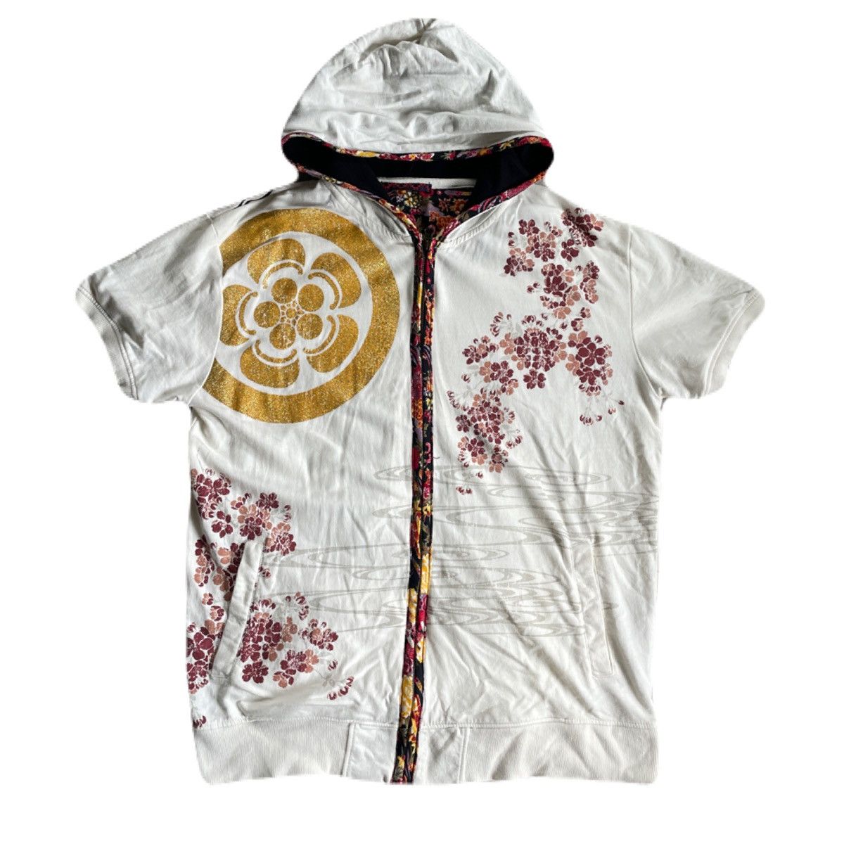 Japanese Brand 2000s Japanese Sukajan Sakura Dragon Short Sleeve Hoodie Size US L / EU 52-54 / 3 - 2 Thumbnail