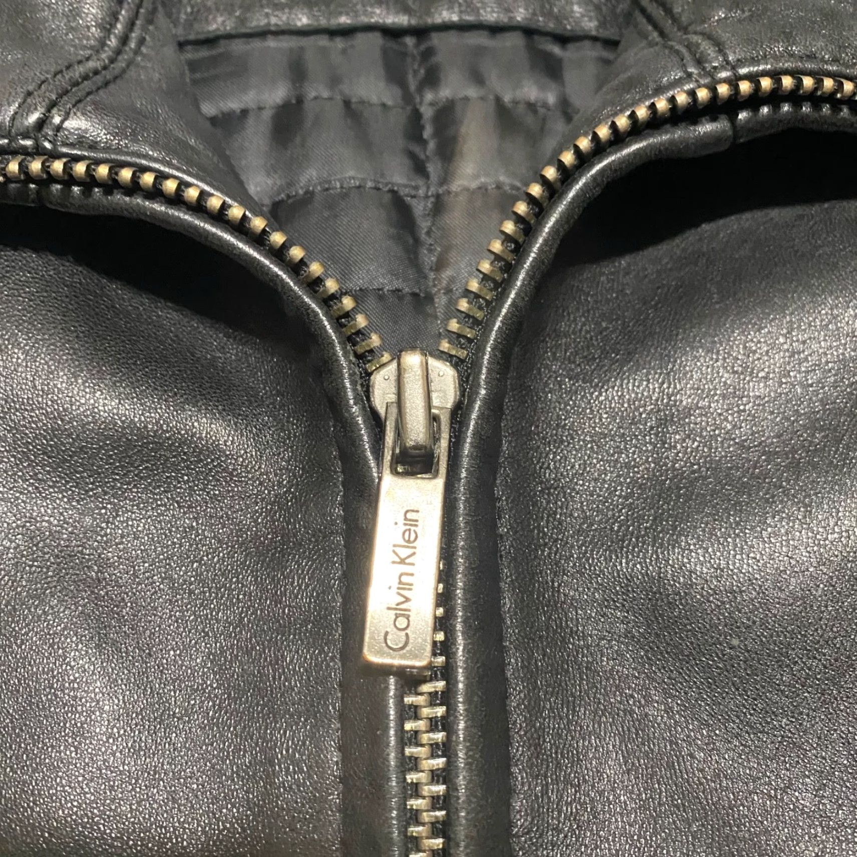 Calvin Klein Calvin Klein Mens Large Jacket Black Leather Full Zip Lined Motorcycle Jacket CK Size US L / EU 52-54 / 3 - 4 Thumbnail