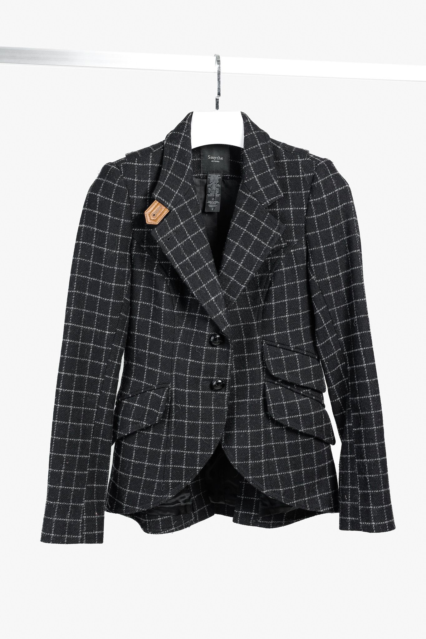SMYTHE Smythe Black Wool Hunting Jacket in Charcoal Window Pane Size XS / US 0-2 / IT 36-38 - 1 Thumbnail
