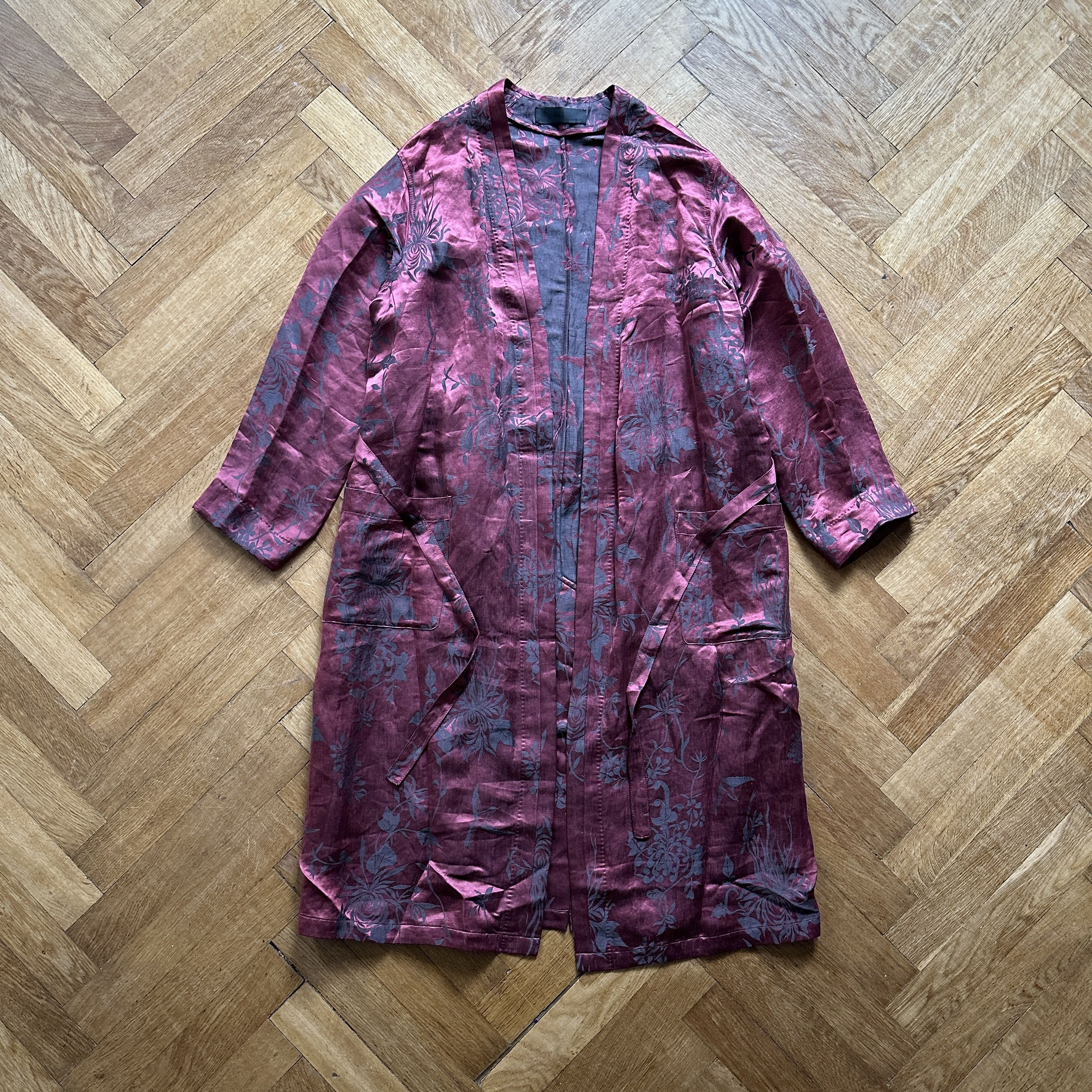 image of Haider Ackermann Ss15 Floral Linen/silk Oversized Belted Kimono in Red, Men's (Size XS)