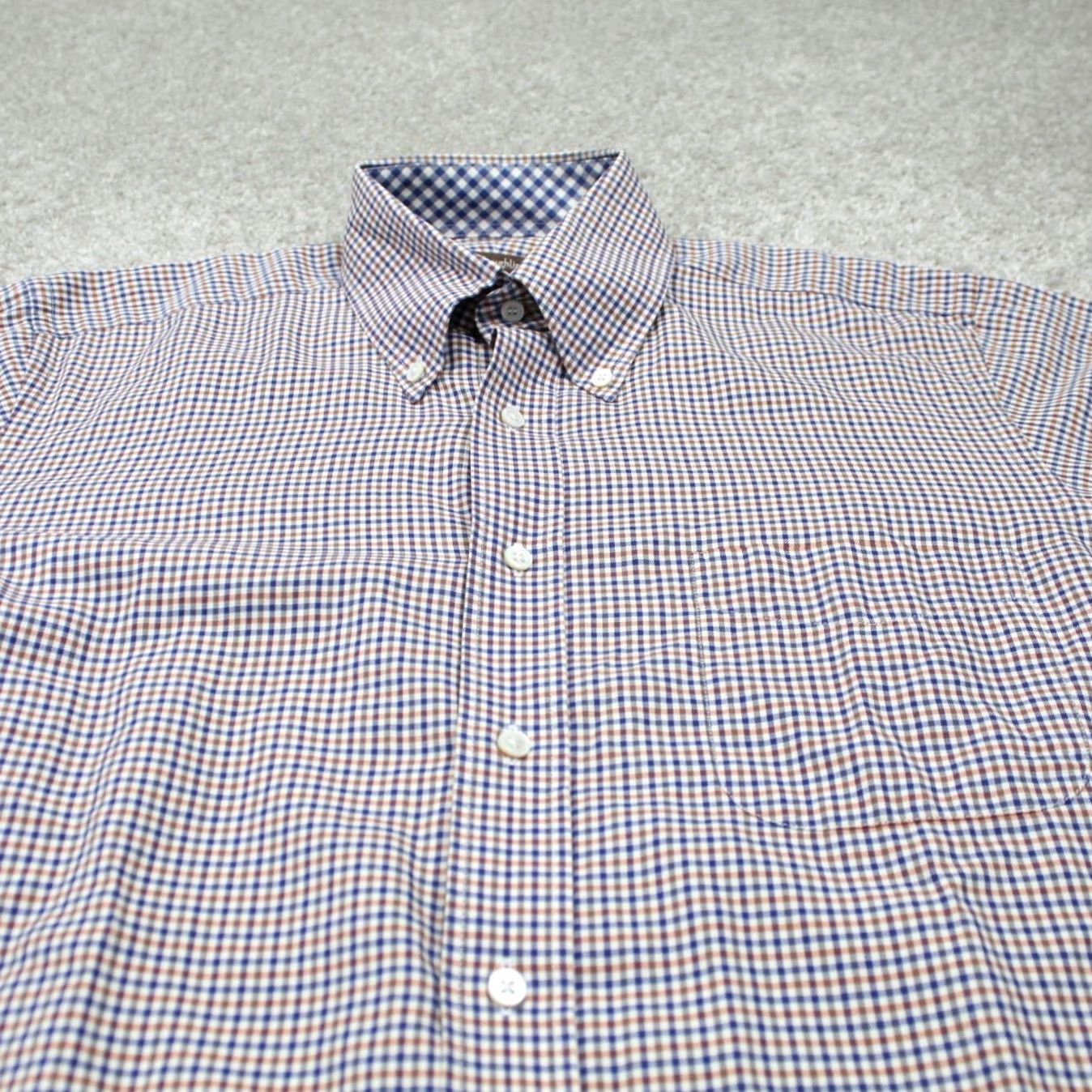 J.McLaughlin J McLaughlin Shirt Mens Medium Blue/Orange Flip Cuff Long Sleeve Button-Up Plaid Cotton Classic Preppy Modern Comfort Men’s Regular Blue Size US M / EU 48-50 / 2 - 5 Thumbnail