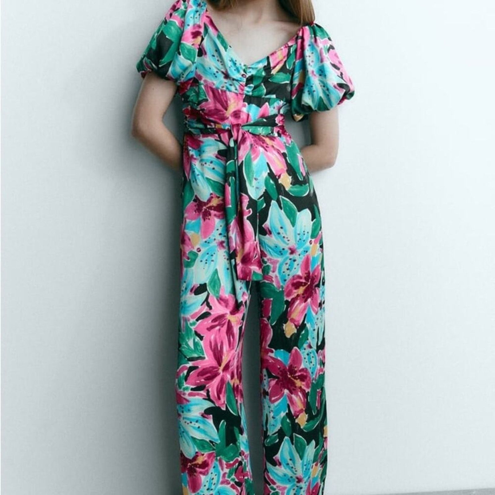 Zara ZARA FLORAL PRINT JUMPSUIT MULTICOLORED Size 26" / US 2 / IT 38 - 14 Thumbnail