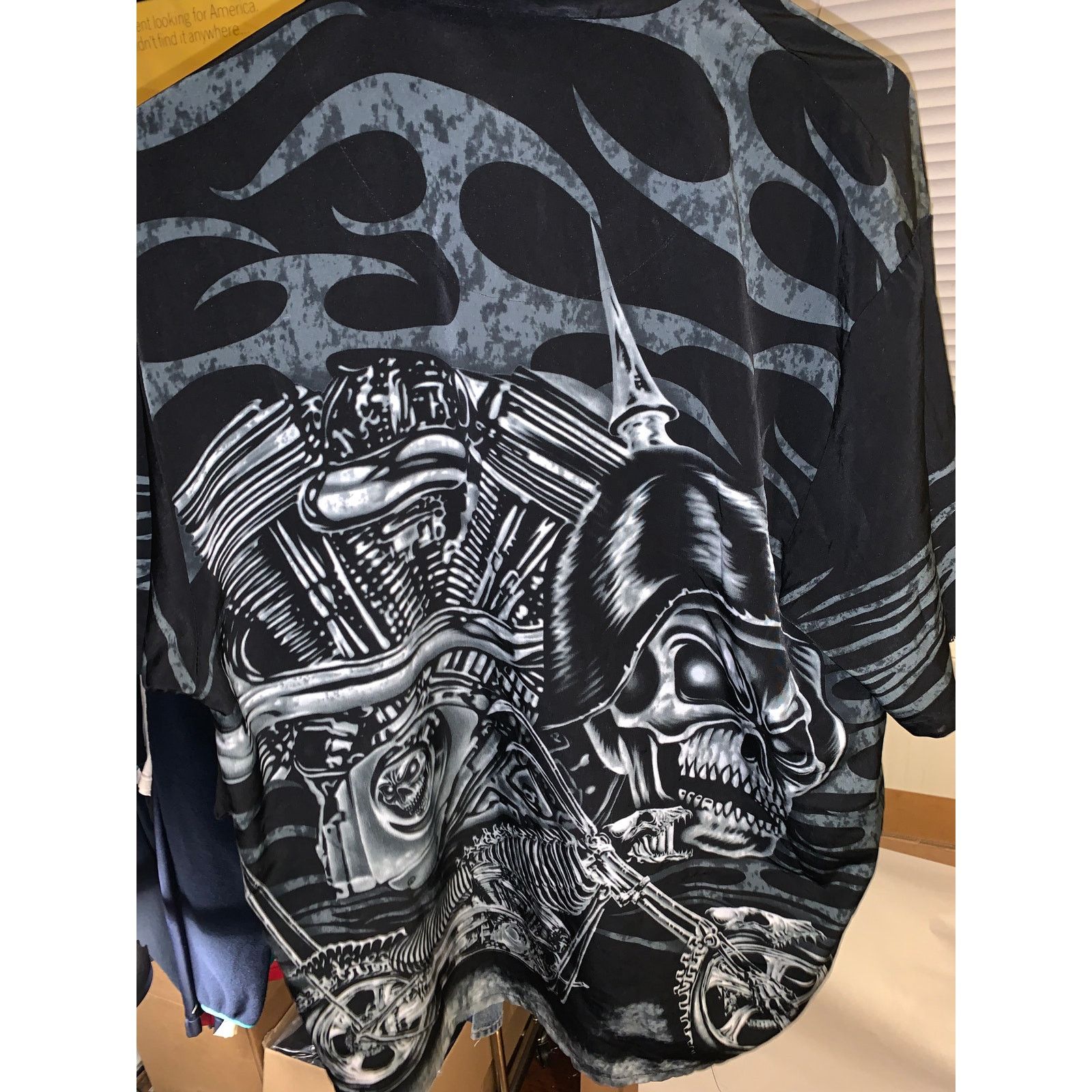Other × Vintage Vintage Y2K D Clothing Skeleton Chopper Shirt XL Black AOP Size US L / EU 52-54 / 3 - 8 Thumbnail