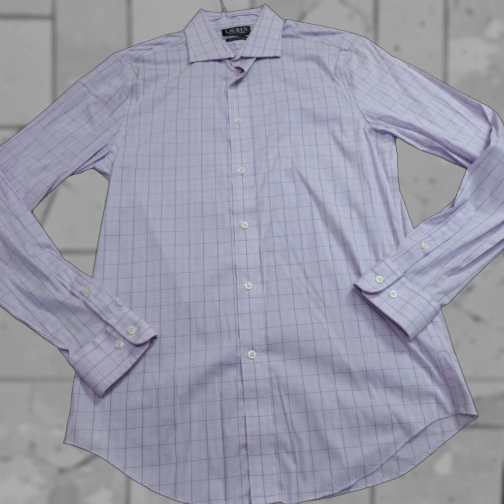 Ralph Lauren VINTAGE Lauren Ralph Lauren Shirt M Purple Blue Windowpane Plaid Stretch Slim Men Long Sleeve Button-Up Collared Size US M / EU 48-50 / 2 - 1 Thumbnail