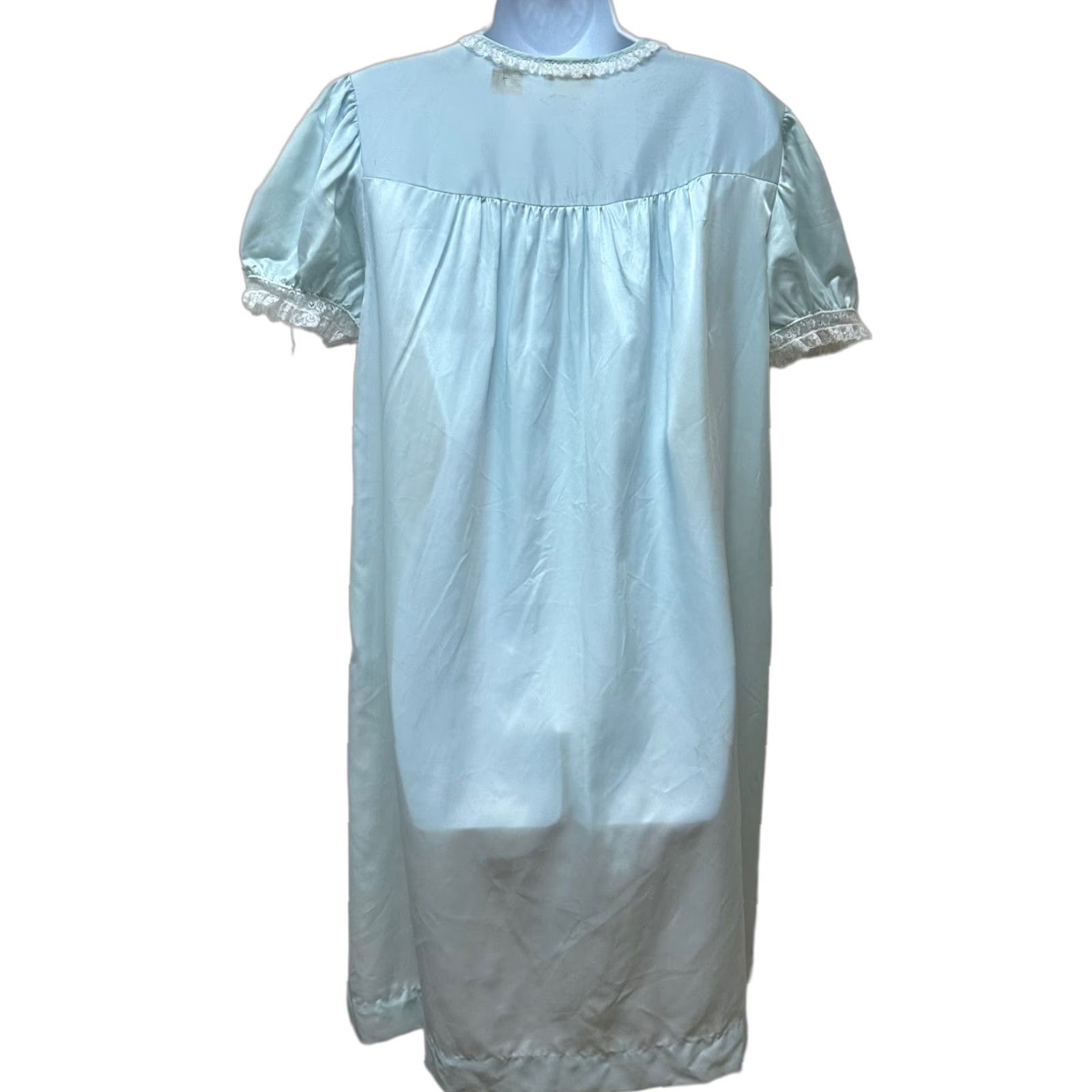 Vintage VINTAGE Barbizon Housecoat Robe Short Sleeve Nylon Satin Remarque Embroidered M NEW NOS Blue 1970s Womens Size 32" / US 10 / IT 46 - 1 Thumbnail