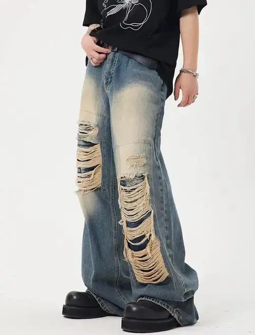 Japanese Brand REDDACHiC Retro Y2k Men Baggy Jeans Big Size Ripped Holes Size US 34 / EU 50 - 1 Thumbnail