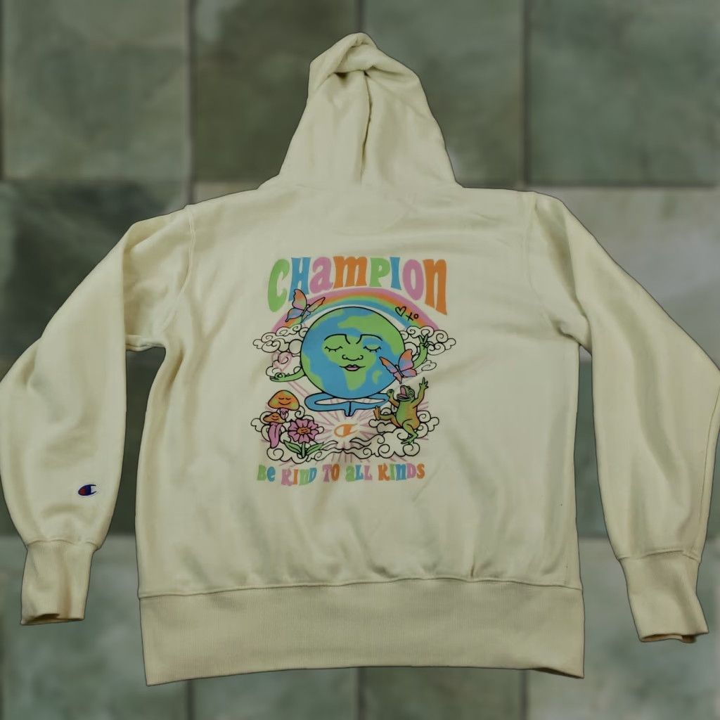 Champion Be Kind Champion Hoodie Womens Small Yellow Sweatshirt Size S / US 4 / IT 40 - 1 Thumbnail