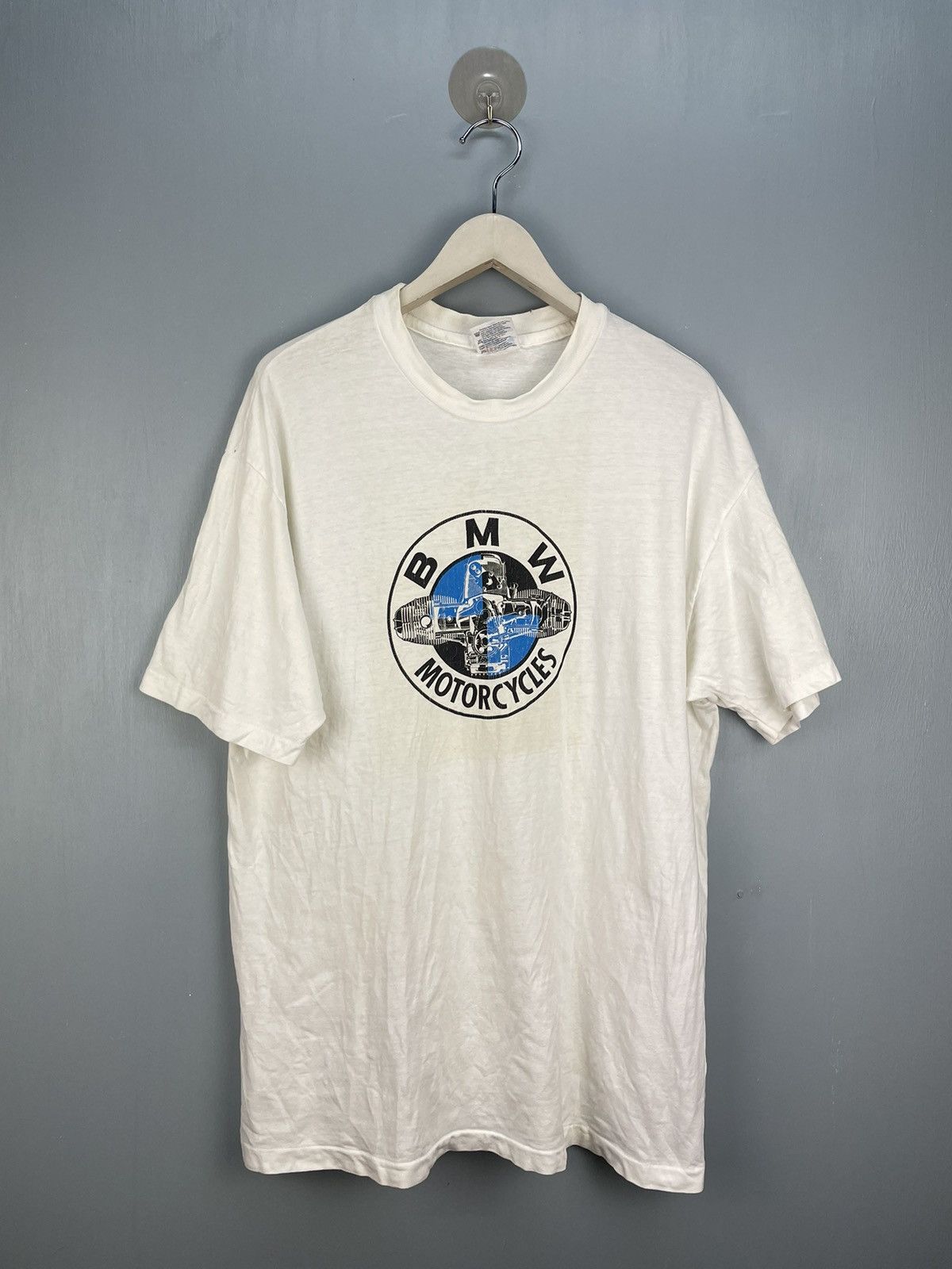 image of 90's Bmw Motorcycles T Shirt in White, Men's (Size Large)