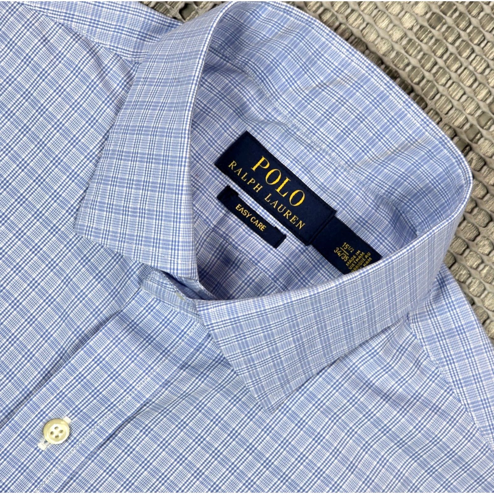 Polo Ralph Lauren Ralph Lauren Polo Dress Shirt Button Up Long Sleeve Houndstooth Plaid 15.5-34/35 Blue 100% Cotton Regular Men Shirt Mens Size 42R - 4 Thumbnail