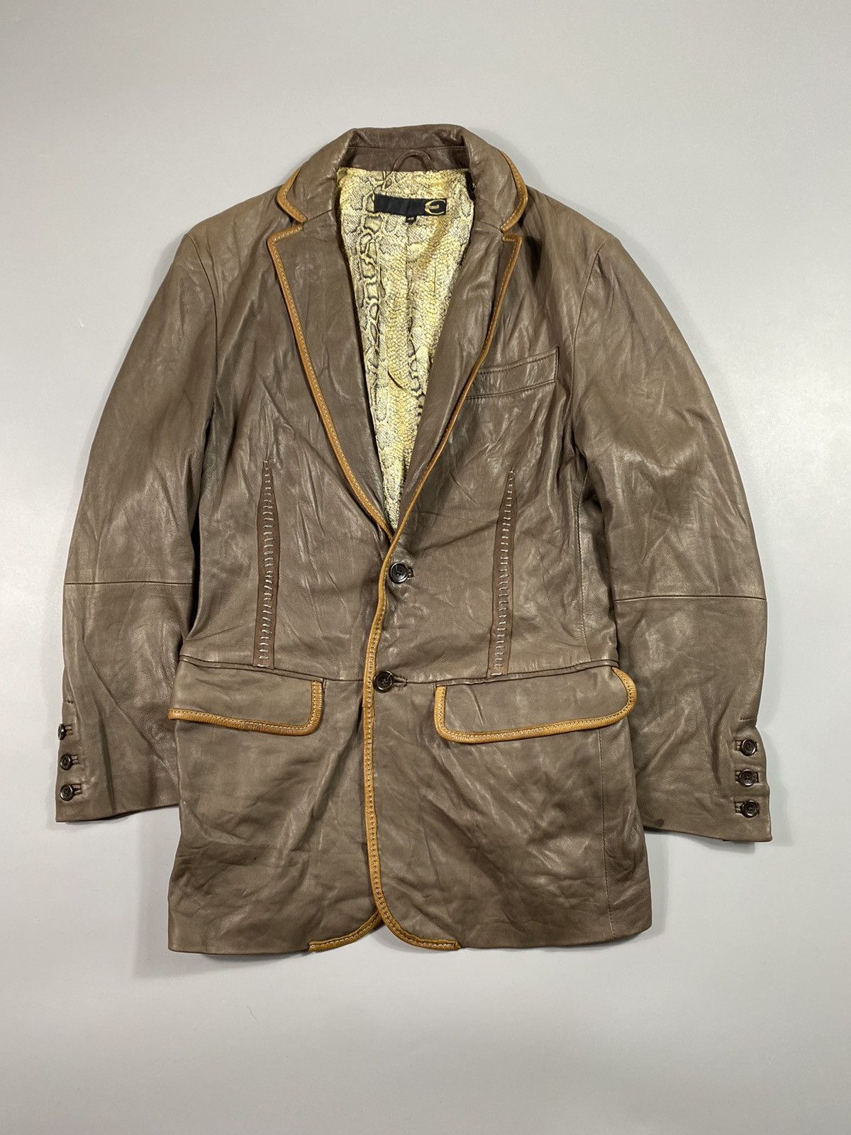 Just Cavalli × Roberto Cavalli Archive! Deconstructed Leather Blazer Jacket Size US S / EU 44-46 / 1 - 1 Thumbnail