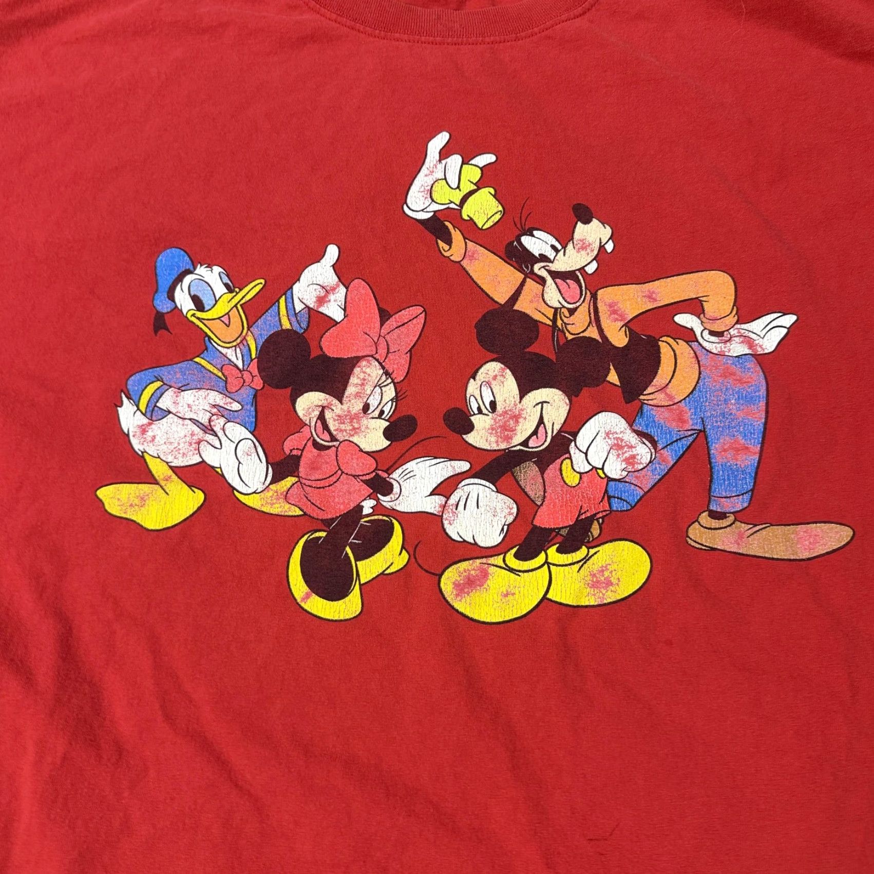 Disney VINTAGE Disney Mickey Minnie Goofy Donald Shirt Mens 3XL Red Graphic Print Crew Neck 90s Disney Characters Men Size US XXL / EU 58 / 5 - 2 Thumbnail