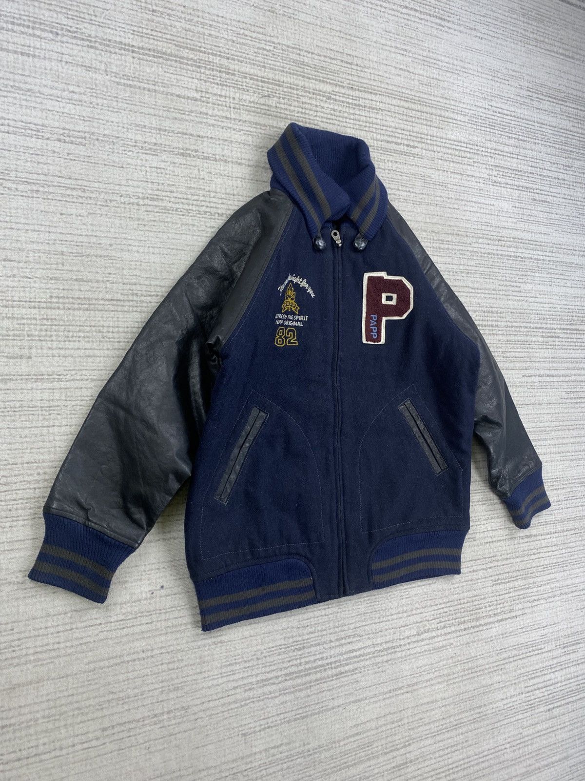 Japanese Brand × Vintage Vintage 90s Papp Leather Sleeve Varsity Jacket For Kids Size US XXS / EU 40 - 3 Thumbnail