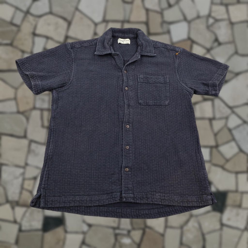 Vintage Kenny Flowers Shirt Mens Large Navy Blue Waffle Knit Textured Button Up Camp Size US L / EU 52-54 / 3 - 1 Thumbnail