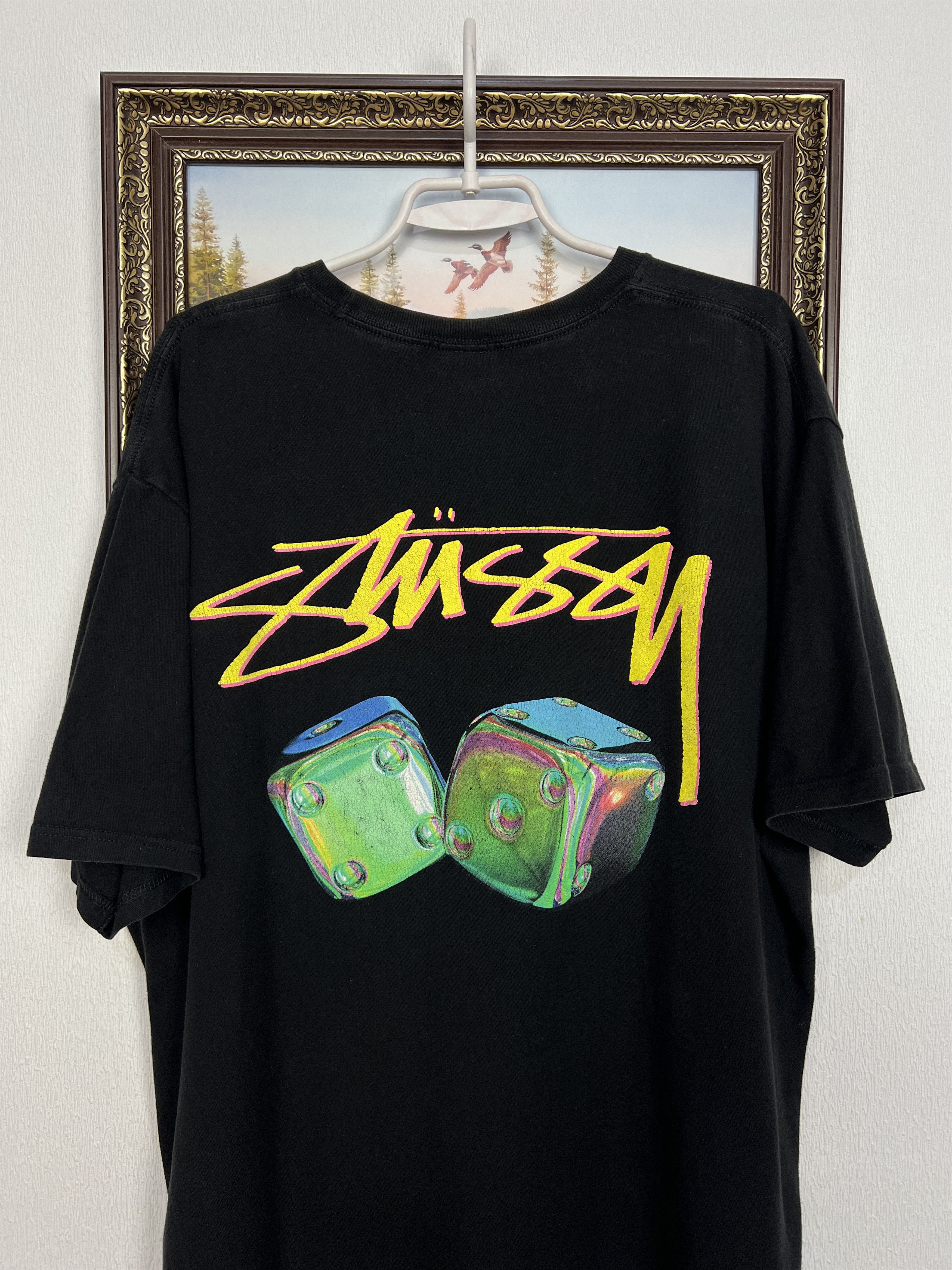 Vintage Vintage Stussy Iridescent Dice Tee Over Print Big Logo Shirt Size US XL / EU 56 / 4 - 2 Thumbnail