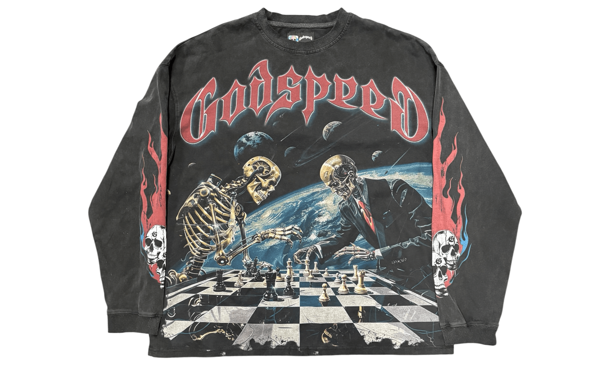 Godspeed Checkmate Washed Black Longsleeve T-Shirt (PreOwned) Size US XL / EU 56 / 4 - 1 Thumbnail