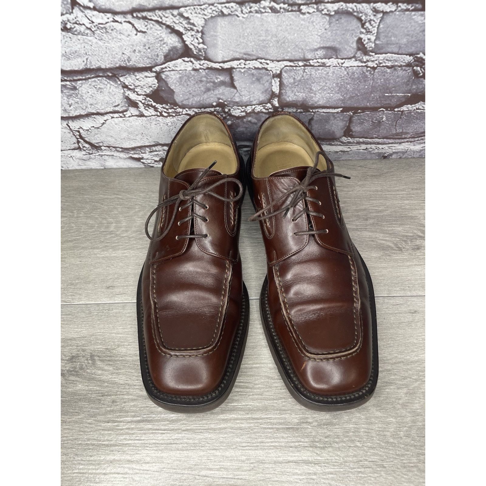 Principe PRINCIPE Brown Leather Square Toe XL Light Oxfords Lace Shoe Size US 10 / EU 43 - 2 Thumbnail