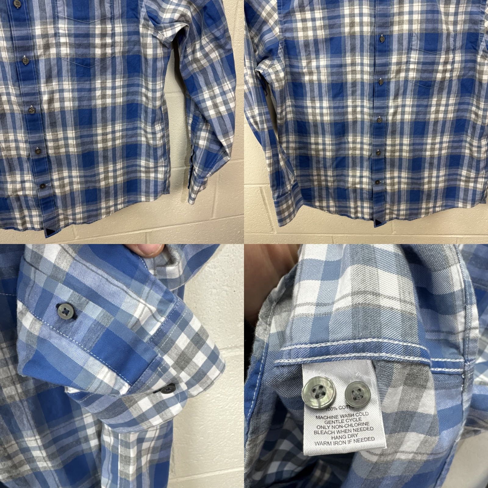 UNTUCKit UNTUCKit Shirt Men XL Blue Gray White Plaid Button-Up Long Sleeve Casual Fiano - Cotton Flannel, Regular Fit, Classic Winter Wear Size US L / EU 52-54 / 3 - 8 Thumbnail
