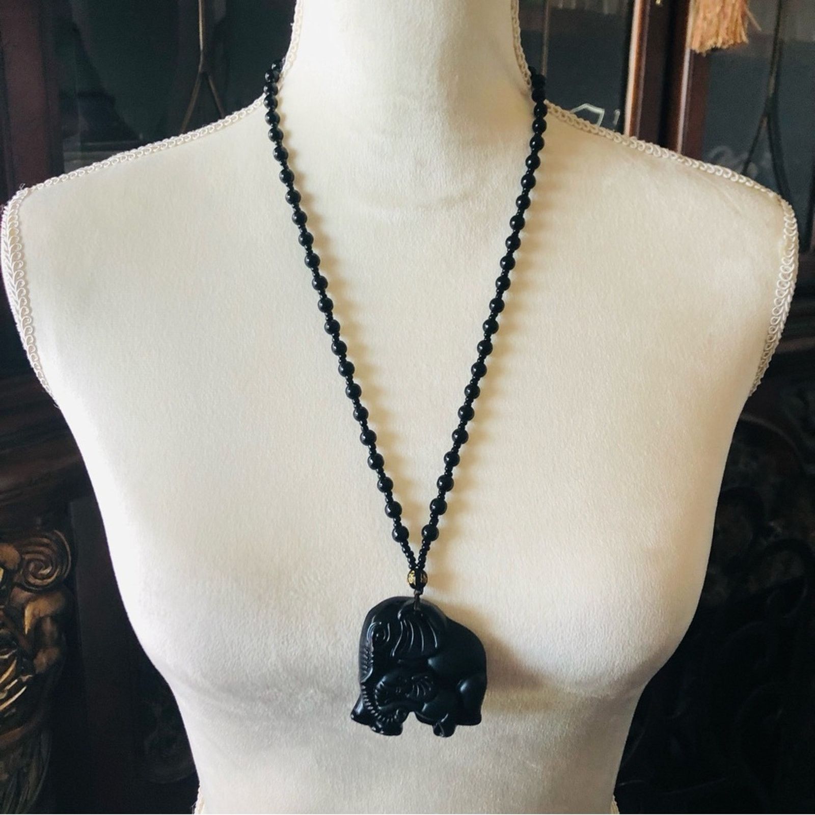 Handmade Hand crafted black chalcedony elephant stone necklace Size ONE SIZE - 1 Thumbnail