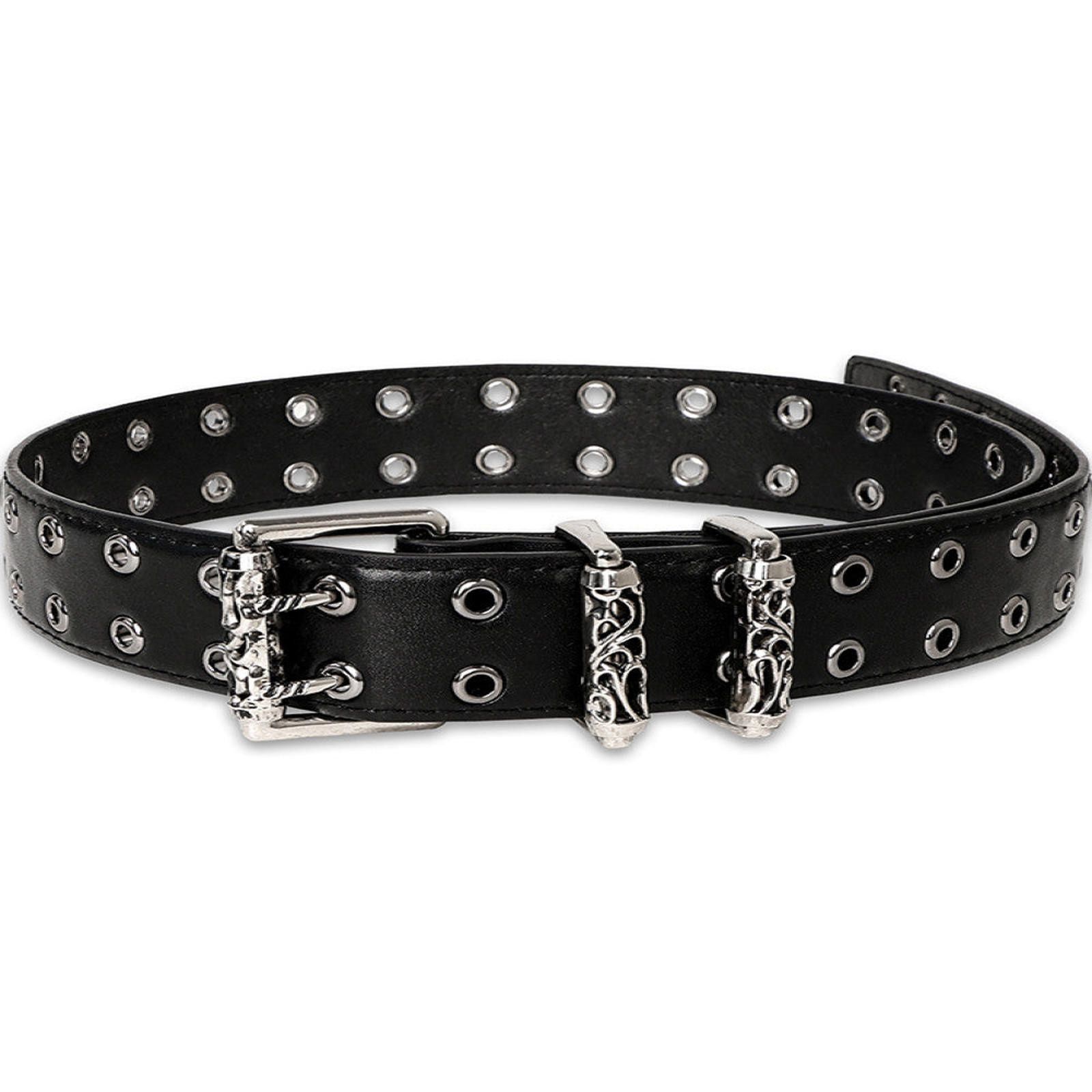 Leather Black Studded Belt with Decorative Buckle Size ONE SIZE - 6 Thumbnail