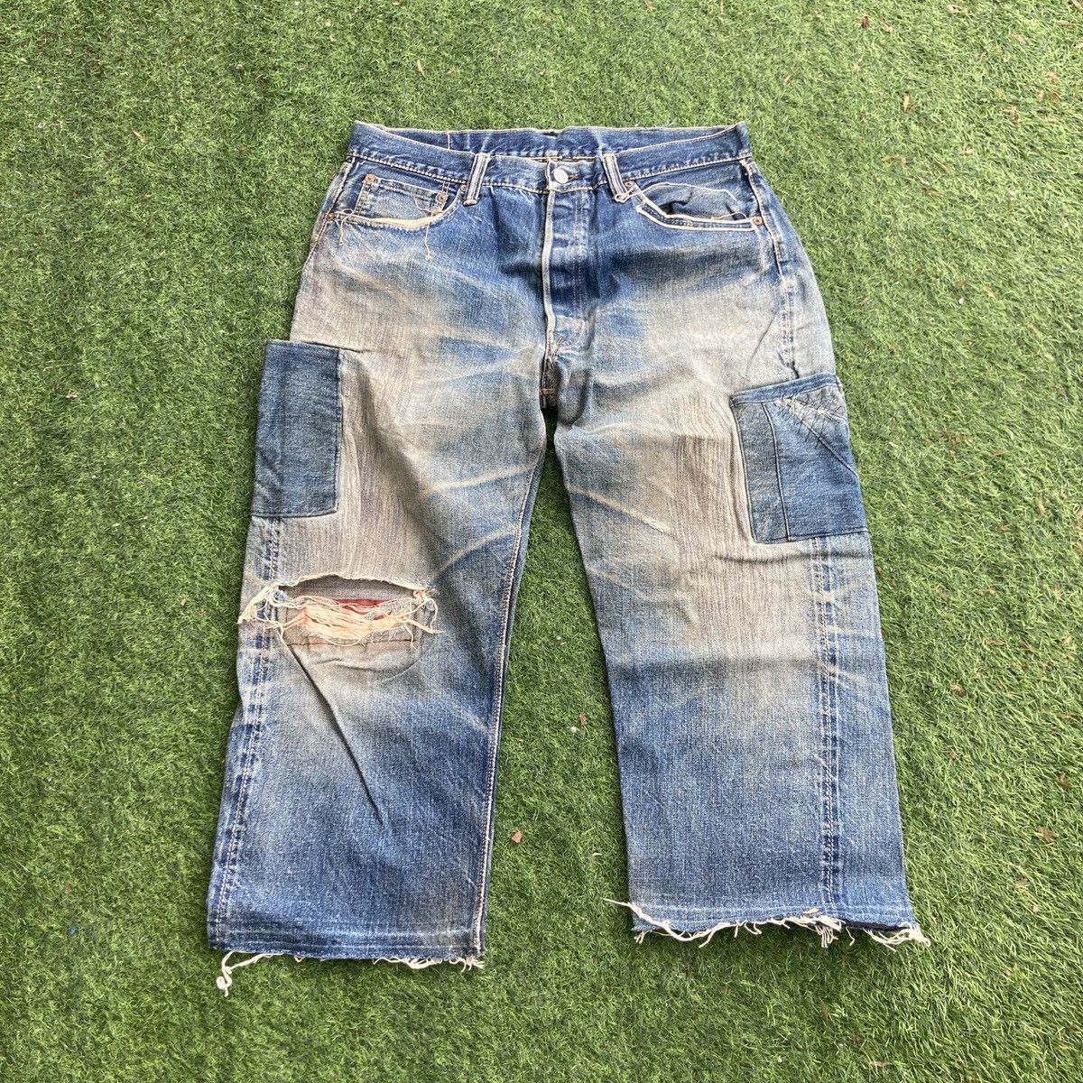Warehouse & Co. VINTAGE WAREHOUSE SELVEDGE 3 QUARTER DISTRESSED JEANS Size US 33 - 1 Thumbnail