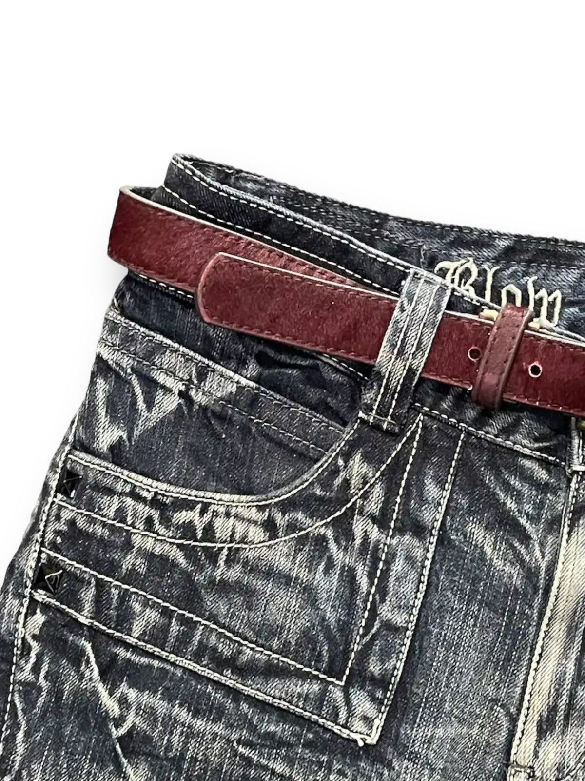 Hysteric Glamour × Shellac Japan Blow By Blue Crowd Of Lightning Denim With Velvet Belt Size US 28 / EU 44 - 6 Thumbnail