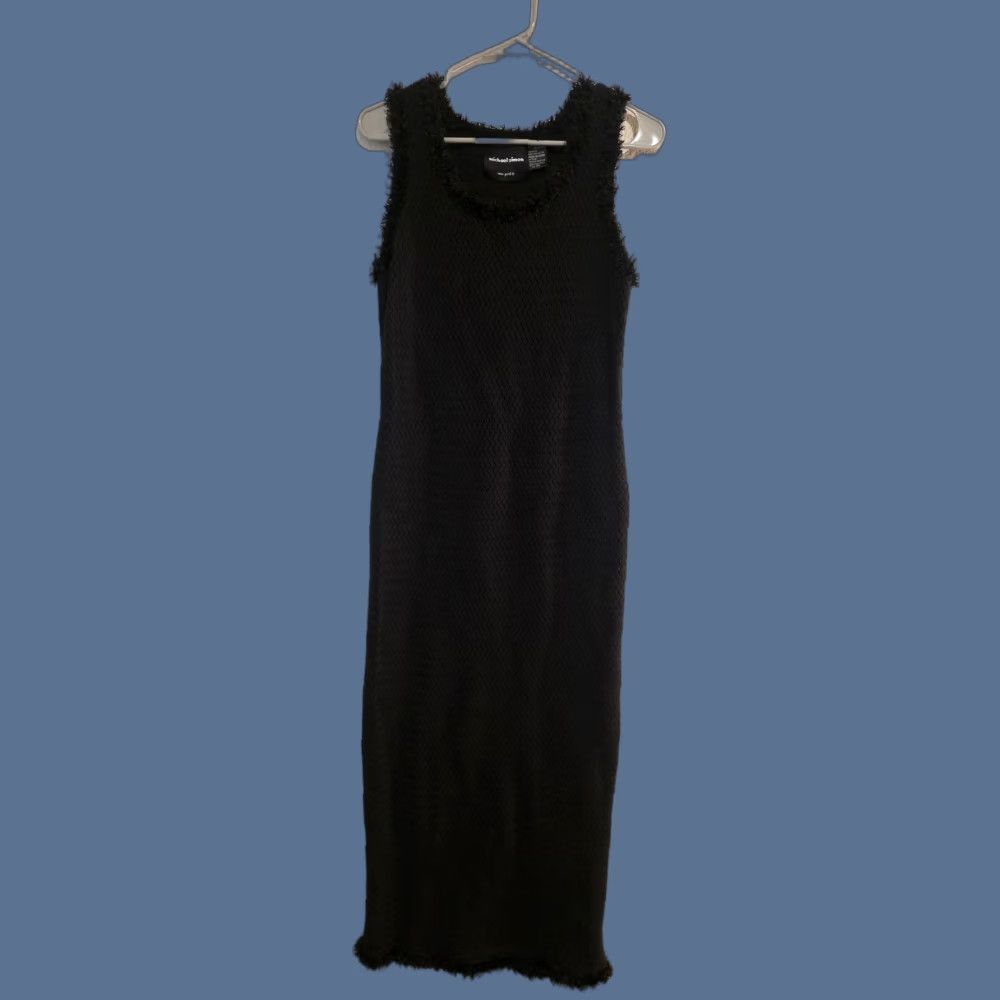 Vtg Michael Simon Sweater Dress Womens Small Black Chevron Fringe Maxi Knit  90s