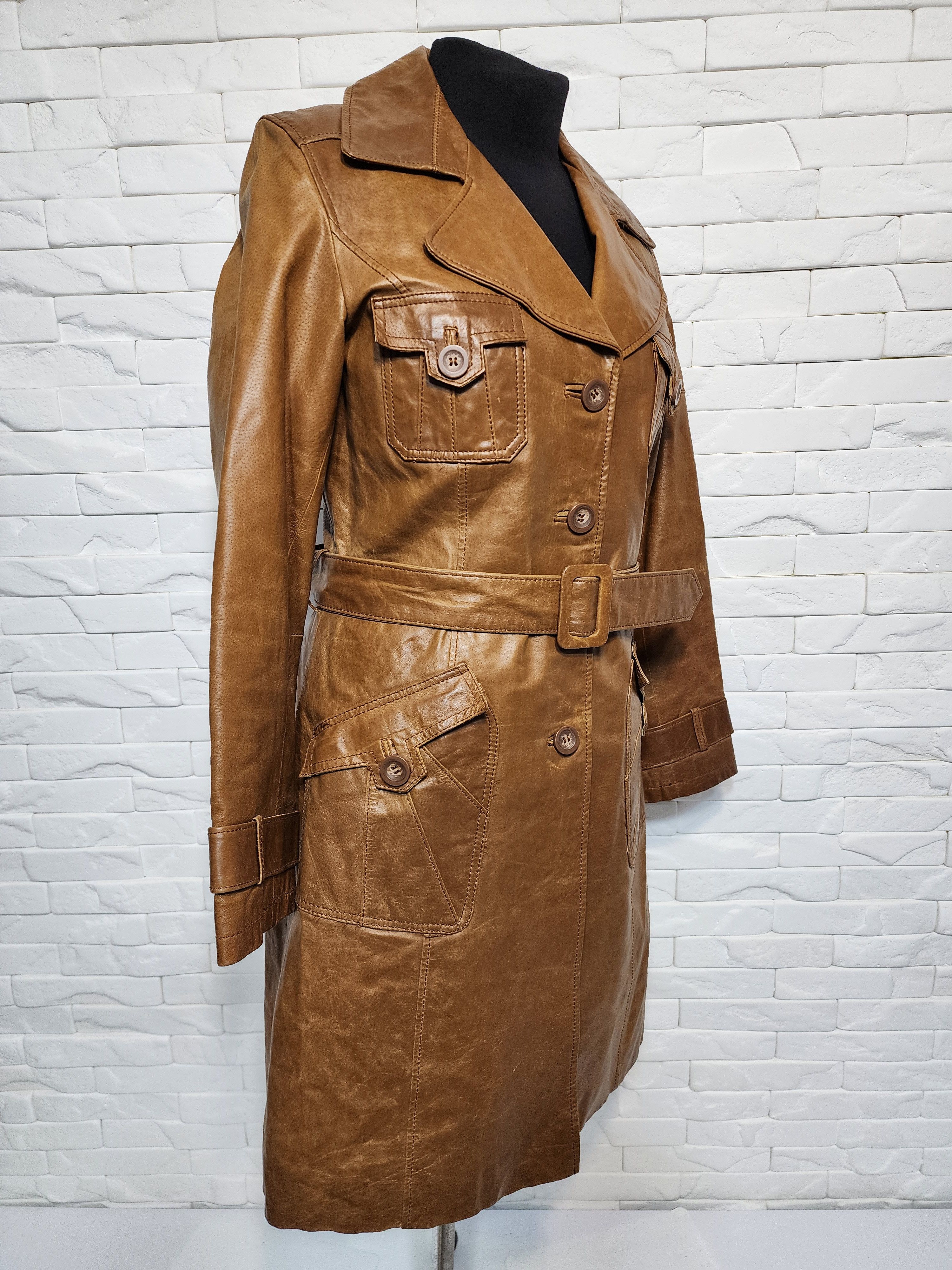 Designer Women's brown genuine leather raincoat. Size M / US 6-8 / IT 42-44 - 3 Thumbnail