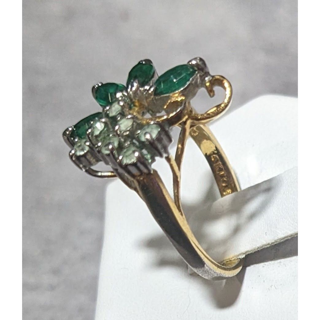 Other Vintage Faux Emerald And Diamond 14kt Gold Plated Floral Rin Size ONE SIZE - 3 Thumbnail