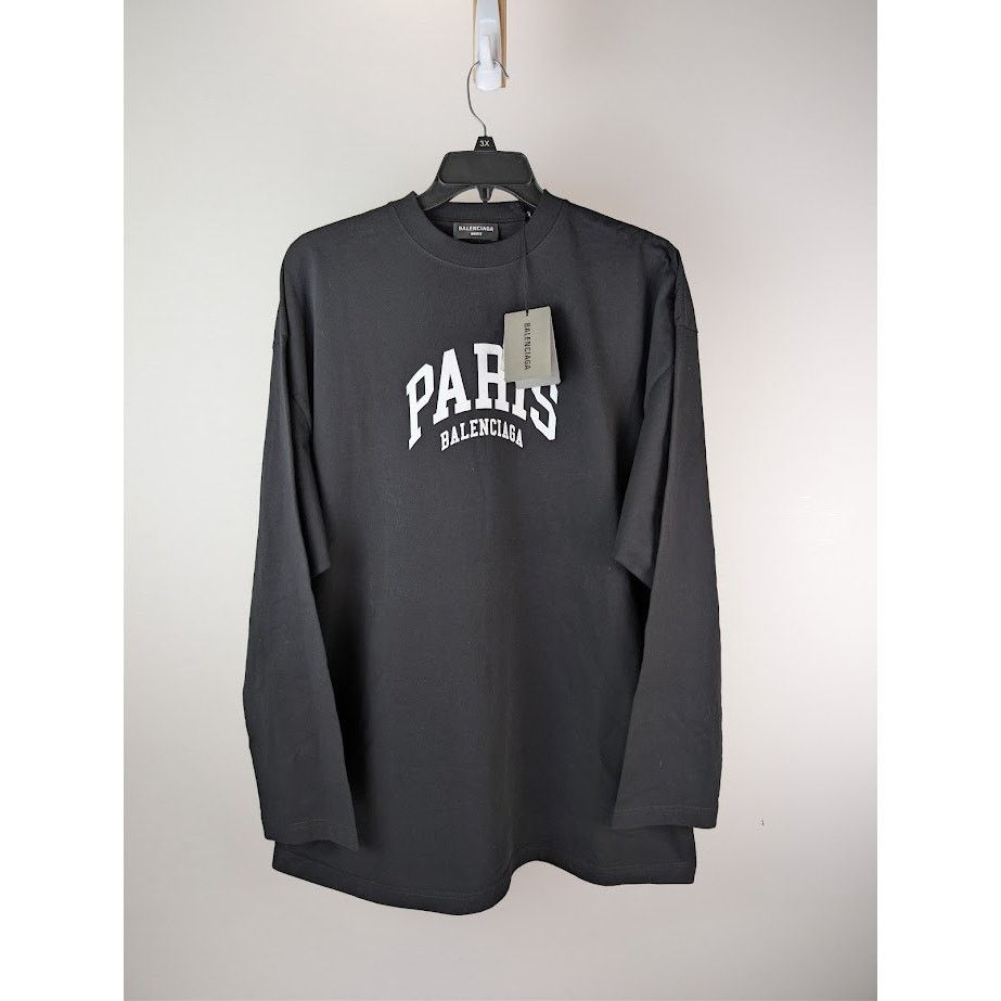 Balenciaga o1rshd1 Paris Vintage Jersey L/S T-Shirt in Black Size US L / EU 52-54 / 3 - 8 Thumbnail