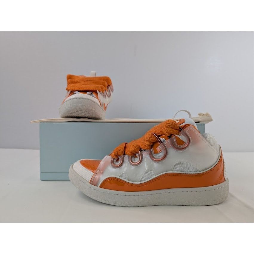 Lanvin o1rshd1 Leather Curb Low-Top Sneaker in Orange / White Size US 9 / EU 42 - 19 Thumbnail