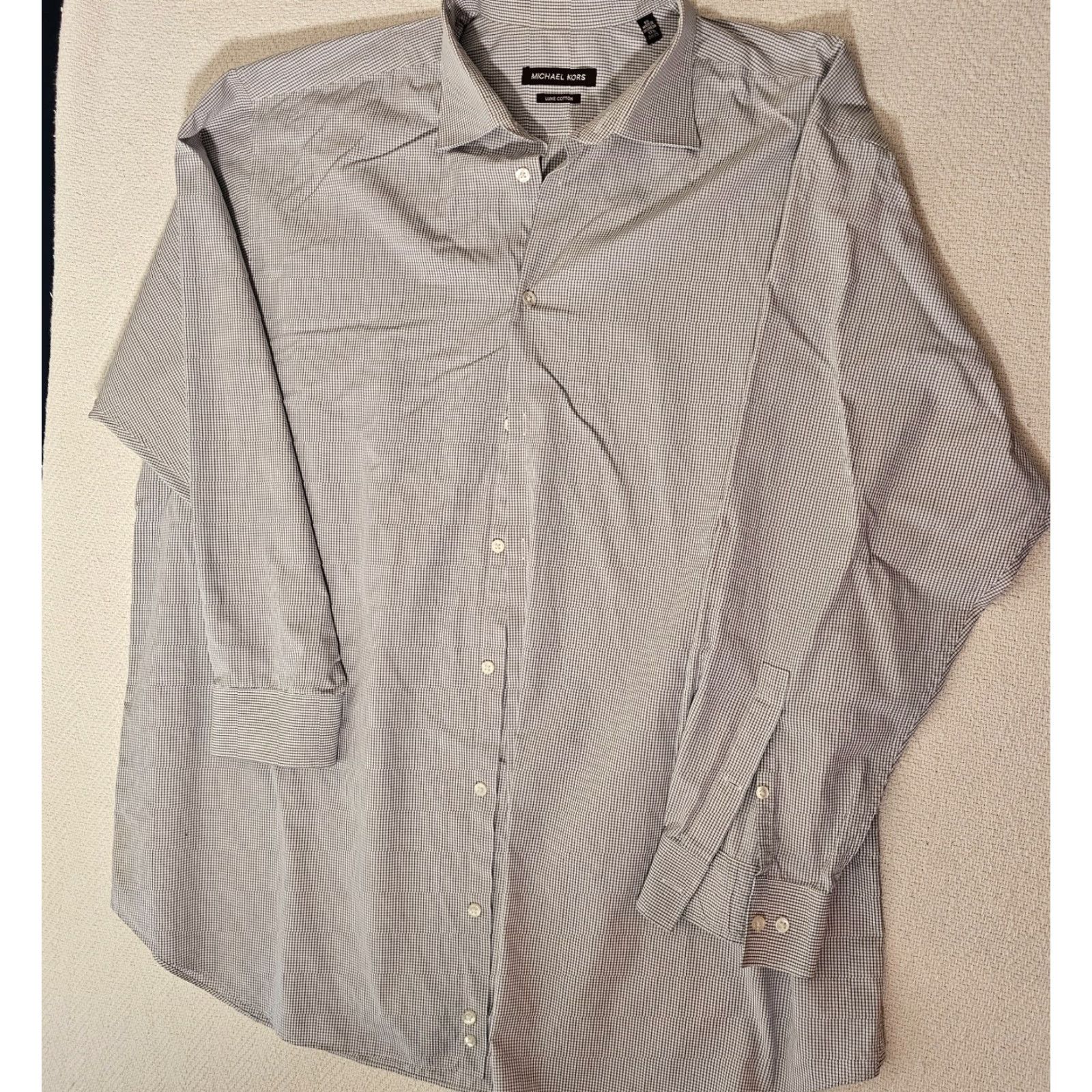 Michael Kors Michael Kors Shirt Men's 17.5 34 White Check Button-Up Long Sleeve Luxe Cotton Size US XXL / EU 58 / 5 - 2 Thumbnail