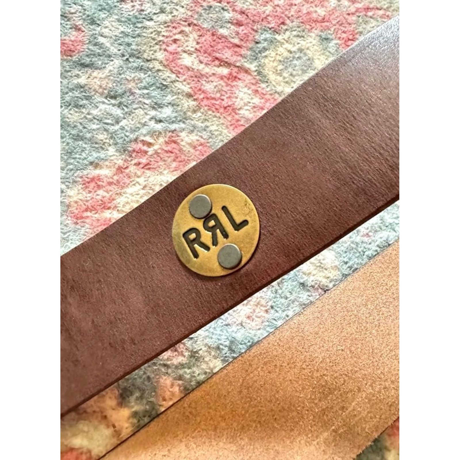 Ralph Lauren VINTAGE RRL RALPH LAUREN STYLE LEATHER BELT SIZE 34 BROWN BRASS LOGO MEN USED Size 34 - 3 Thumbnail