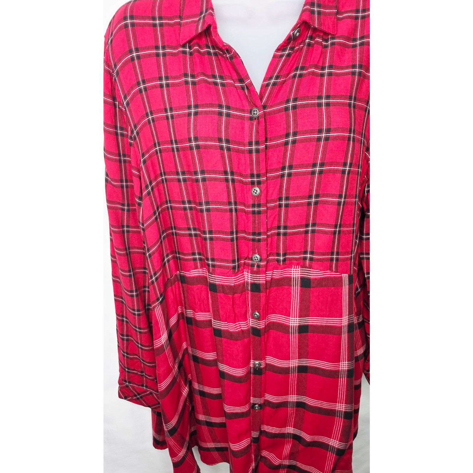 J. Jill J. Jill Women's Red Mixed Plaid Flannel Tunic Shirt Grunge Size M / US 6-8 / IT 42-44 - 4 Thumbnail