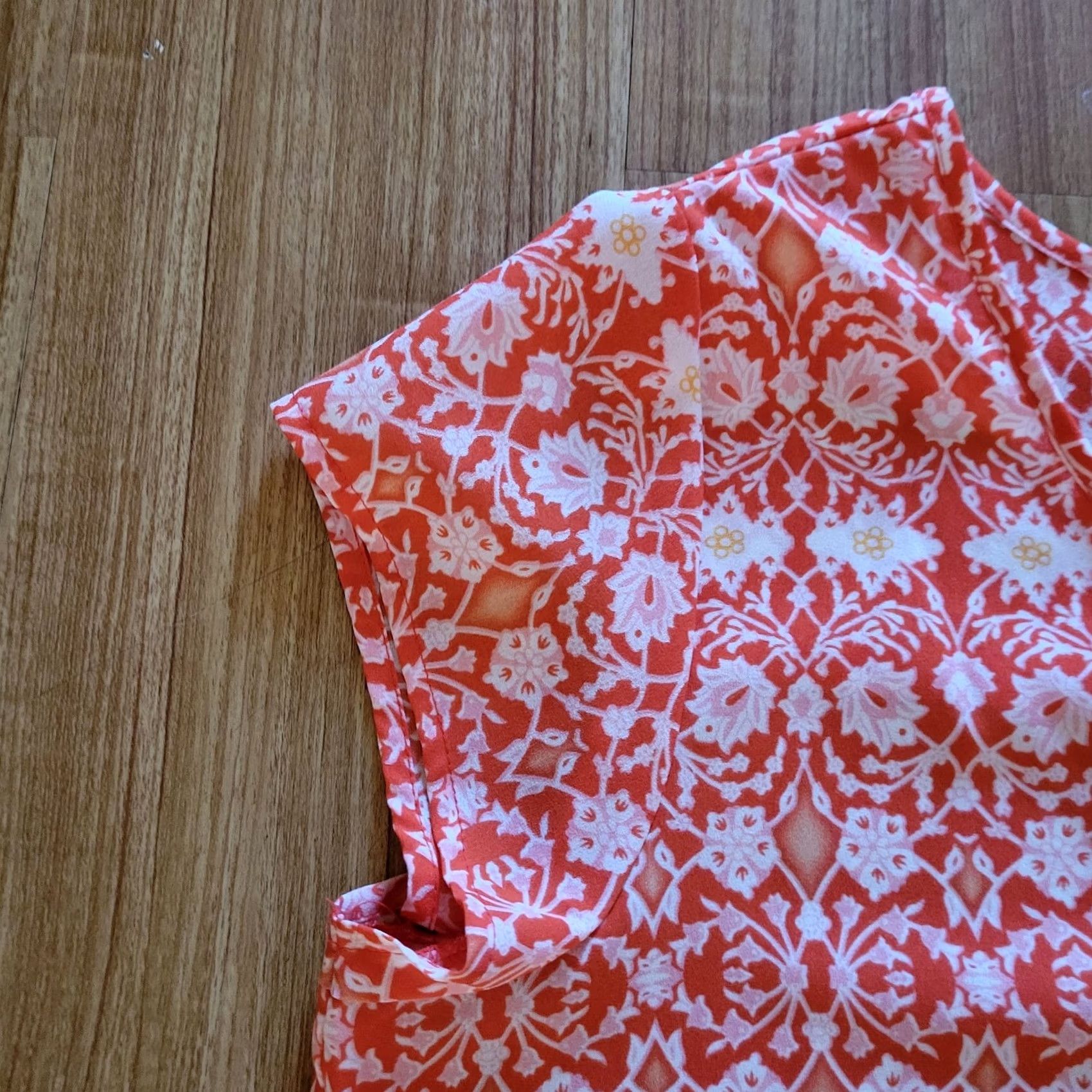 Sanctuary Sanctuary Shirt Womens Large Orange Floral Chiffon V-Neck Short Sleeve Blouse Casual Size L / US 10 / IT 46 - 5 Thumbnail