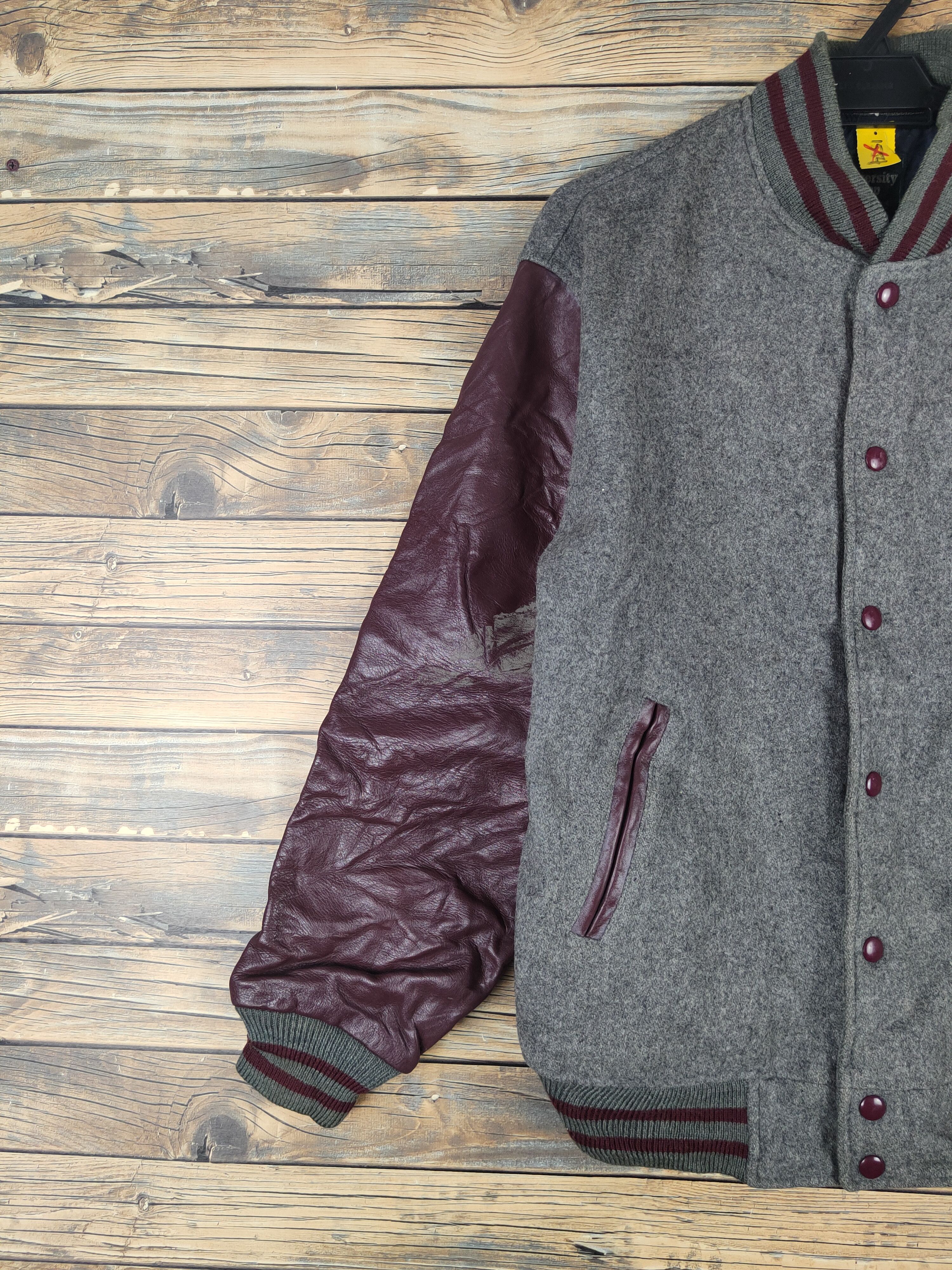 Leather University Shop Gray Maroon Leather Varsity Jackets #W1073 Size US L / EU 52-54 / 3 - 5 Thumbnail