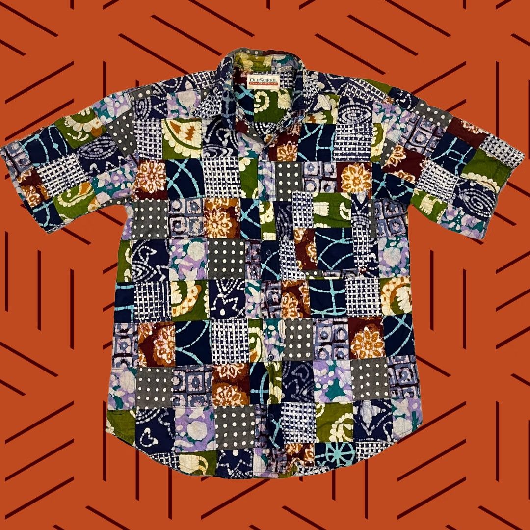 CO VINTAGE Old School Clothing Co Shirt Mens M Multi Patchwork Button Up Retro Hipster Size US M / EU 48-50 / 2 - 1 Thumbnail
