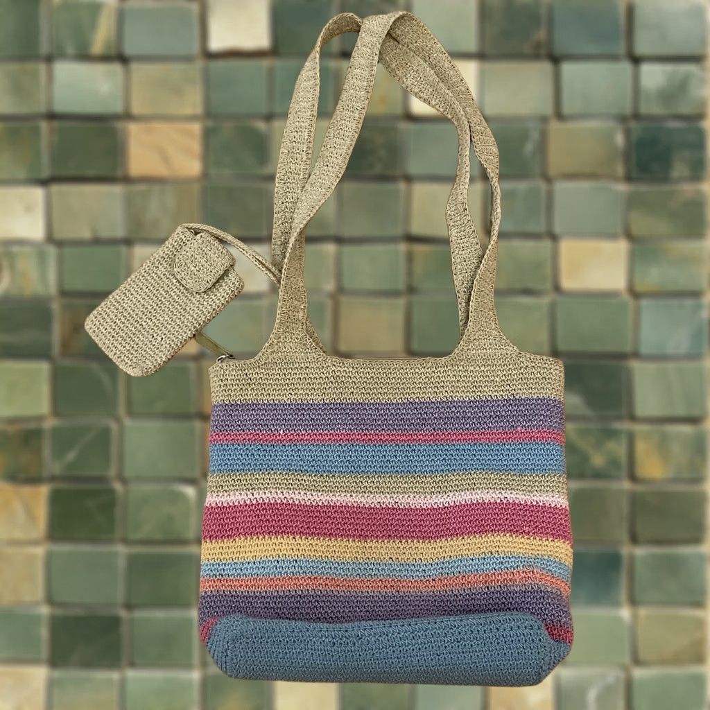 Vintage VINTAGE Frankie & Johnnie Striped Zippered Crocheted Knitted Shoulder Bag Purse Size ONE SIZE - 1 Thumbnail
