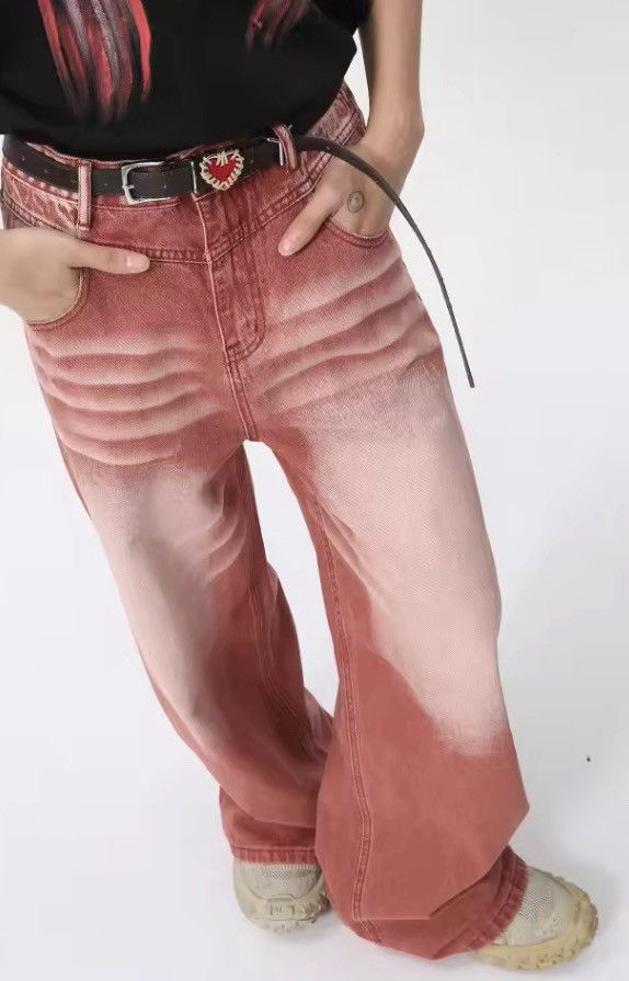 Japanese Brand Retro straight leg wide leg high street jeans Size US 33 - 7 Thumbnail