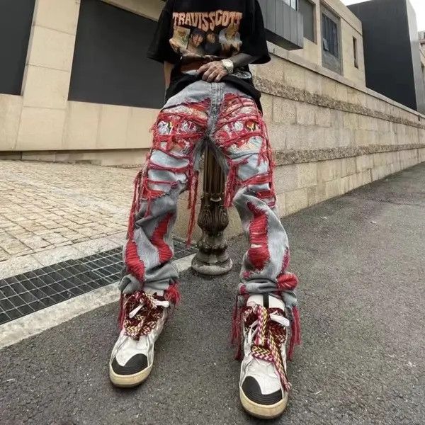 Japanese Brand Vintage Distressed Punk Harajuku-Style Straight Leg Denim Size US 32 / EU 48 - 1 Thumbnail