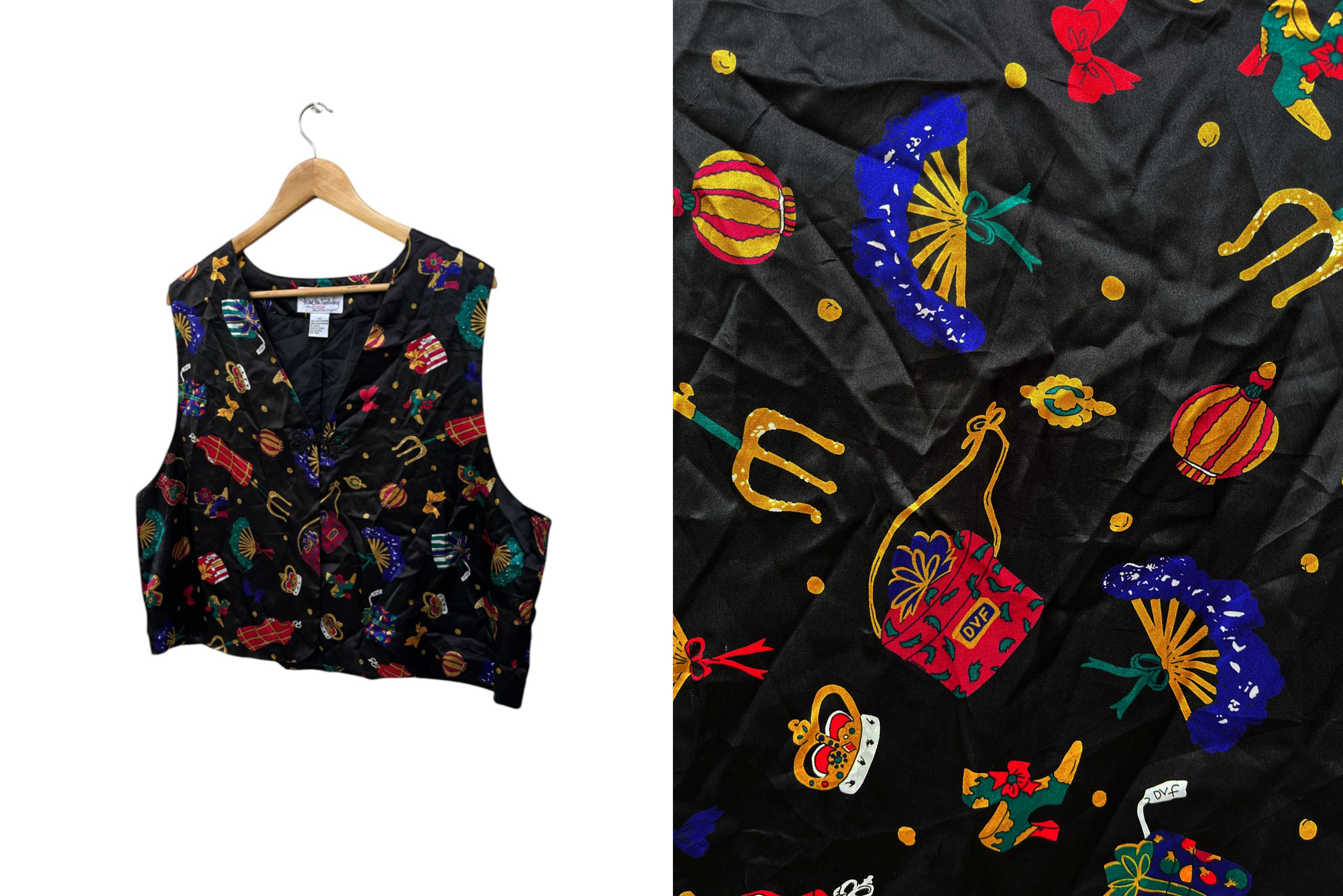 Diane von Furstenberg 80s DVF Diane Von Furstenberg Vest Silky Shirt, Size 1X Size XXL / US 16-18 / IT 52-54 - 3 Thumbnail