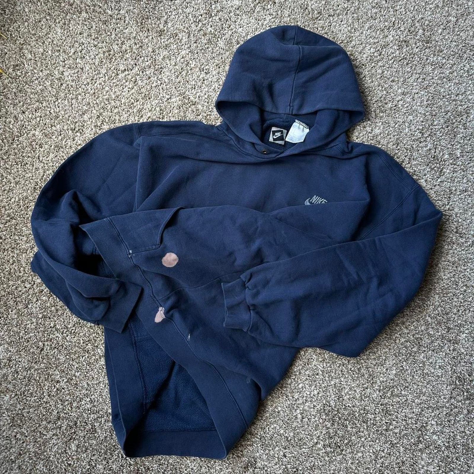 Nike × Vintage Vintage 90s Baggy Nike Check Navy Cotton Hoodie Sweatshirt Size US XXL / EU 58 / 5 - 5 Thumbnail