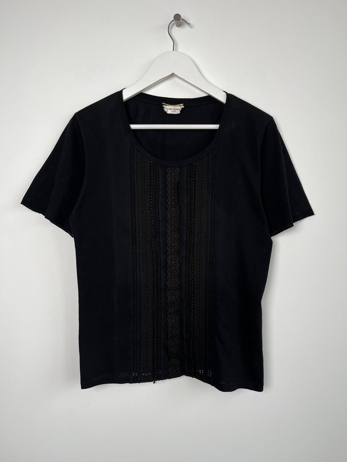Saint Laurent Paris SS16 Saint Laurent Crochet & Lace Vertical Inserts Black Tee Size US XS / EU 42 / 0 - 1 Thumbnail