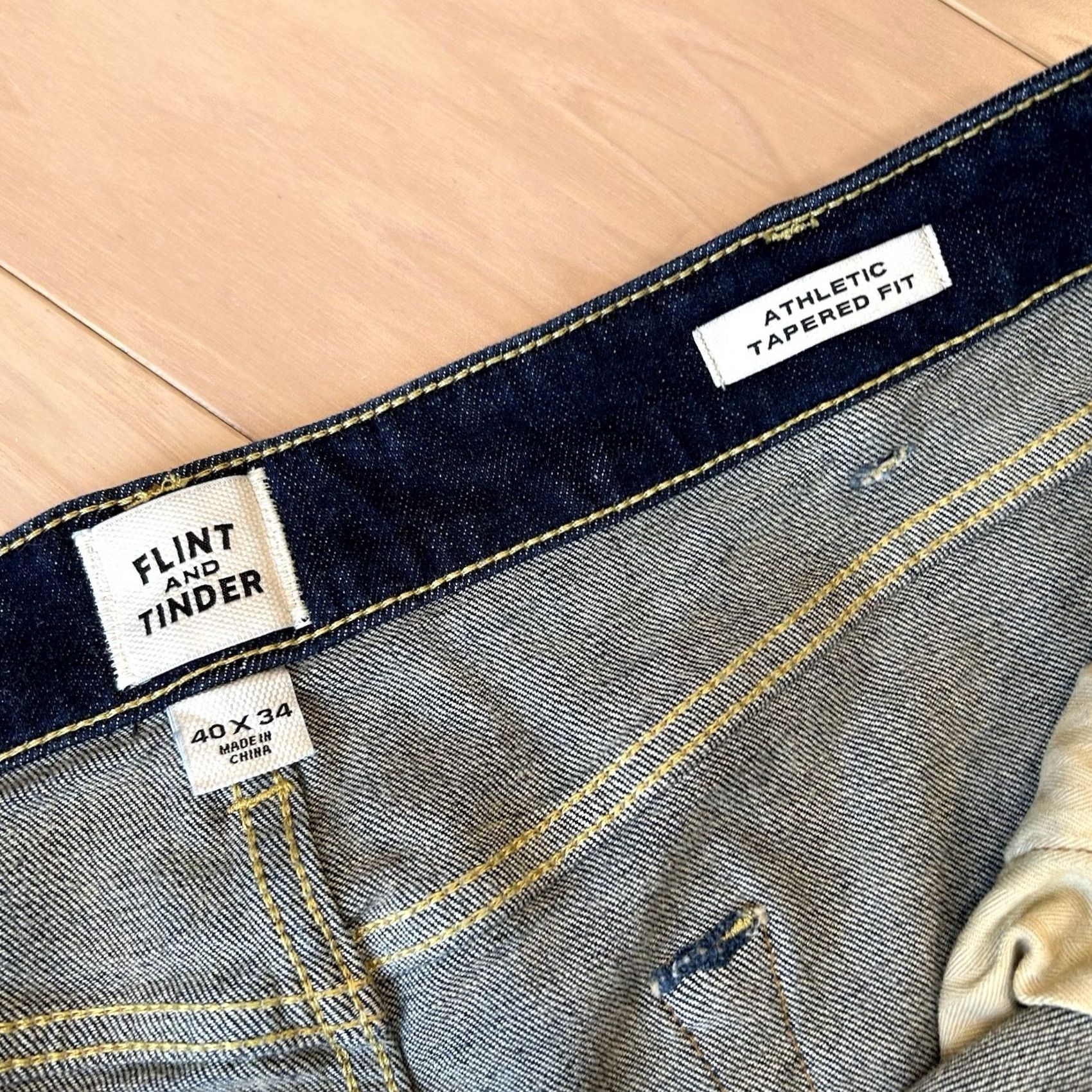 Denime Flint & Tinder Jeans Athletic Tapered Red Line Selvedge Blue 40x33 Mens Jeans Denim Stretch 5-Pocket Modern City USA Style Size US 40 / EU 56 - 6 Thumbnail
