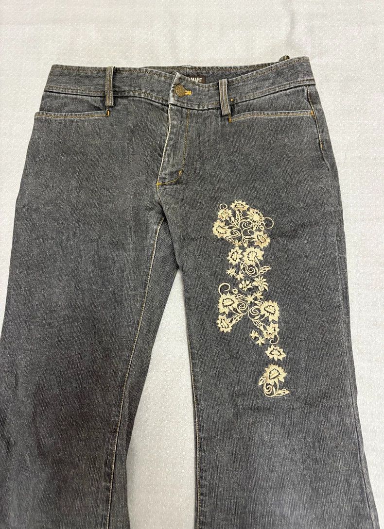 Yohji Yamamoto Vintage Embroidered Flare Jeans with Floral Design-2506 Size 29" - 2 Thumbnail