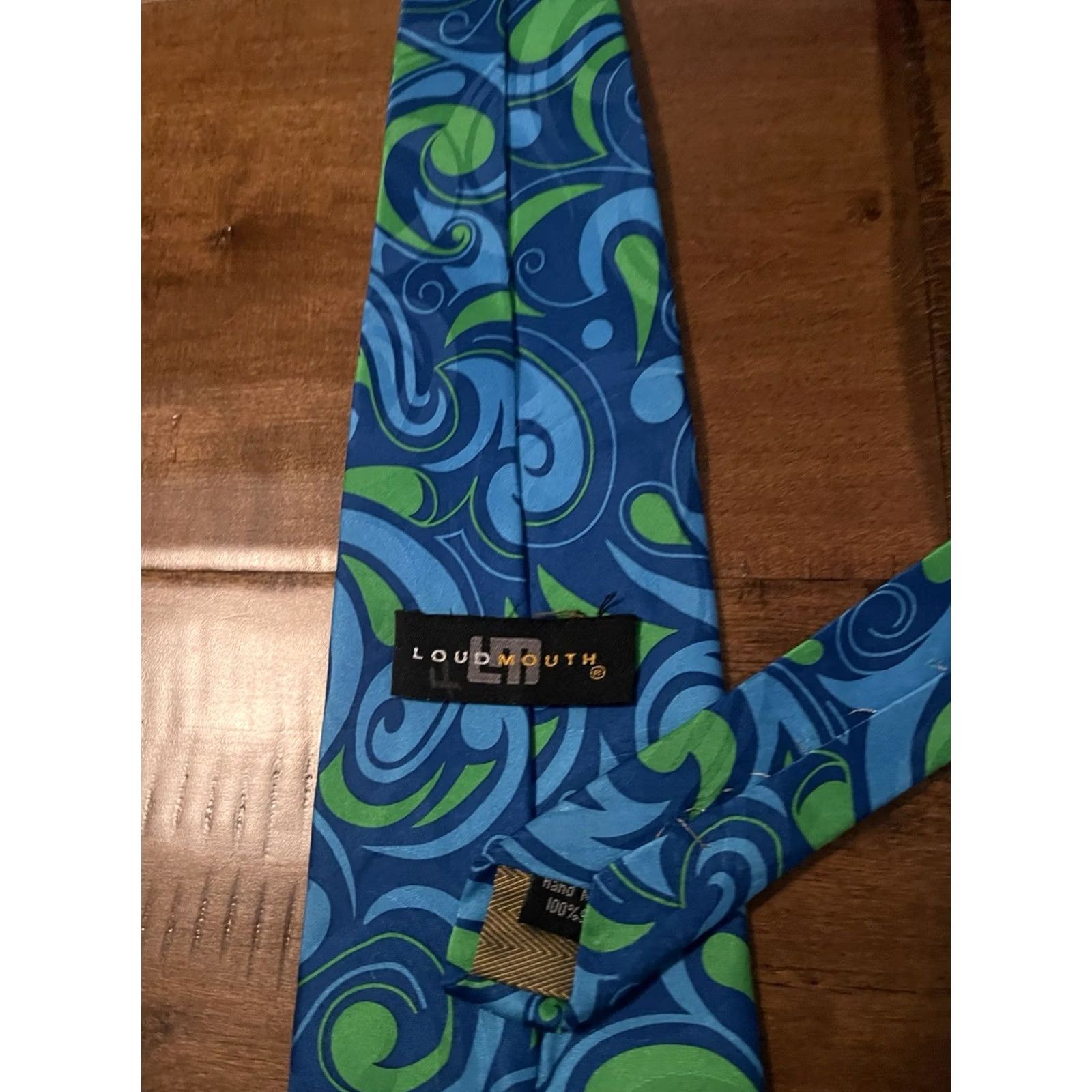Vintage Loudmouth Golf Tie Men's Blue Green Abstract Paisley 100% Silk Size ONE SIZE - 3 Thumbnail