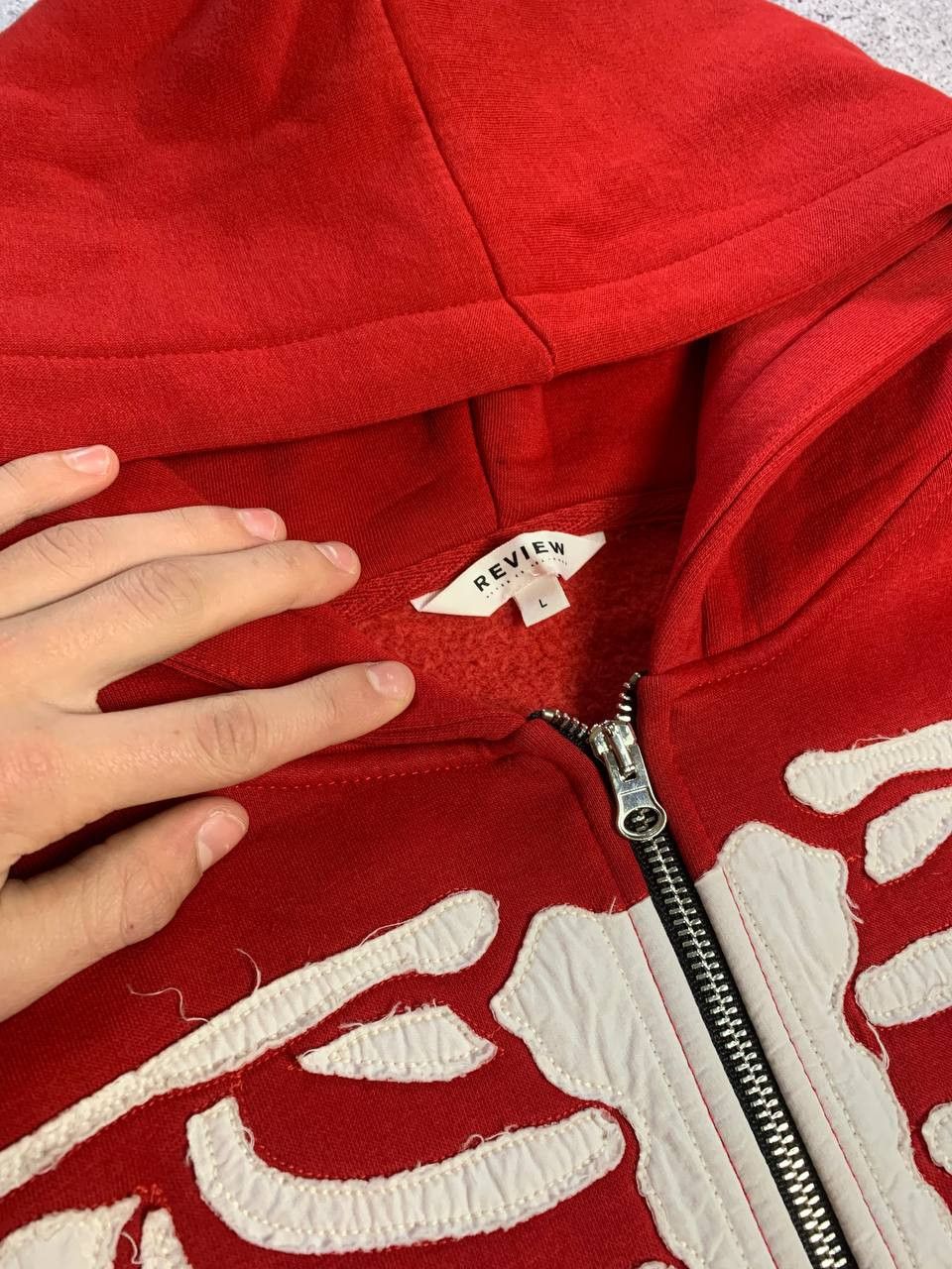 Japanese Brand Zip Up Hoodie Skeleton Vintage Overprint Red Full Zip Size US L / EU 52-54 / 3 - 4 Thumbnail
